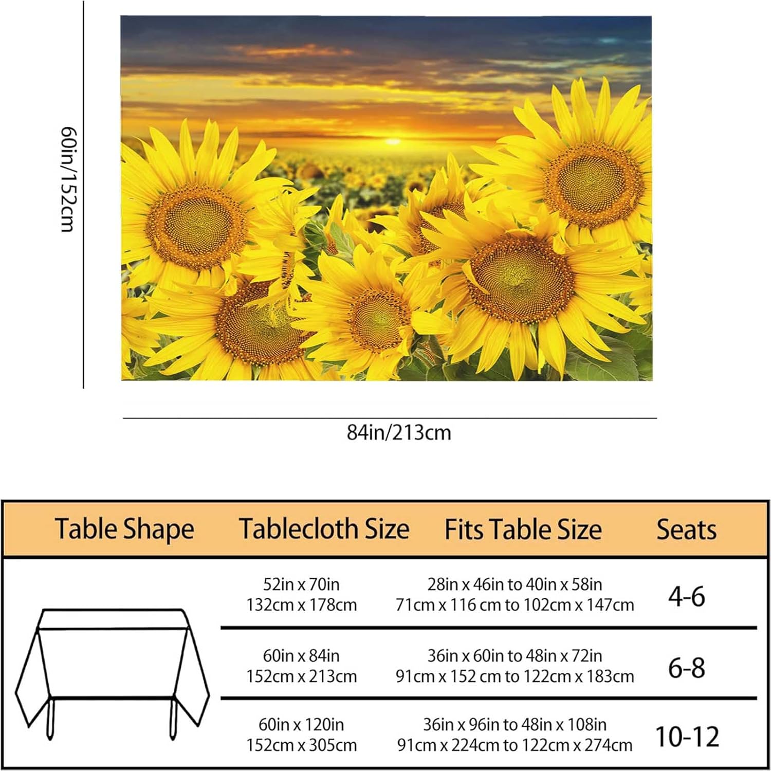 TKS MITLAN Yellow Sunflowers Tablecloth Decor Sunset Sunflower Field Table Cloth Dining Room Kitchen Table Cover 60" X 84" Oblong/Rectangle