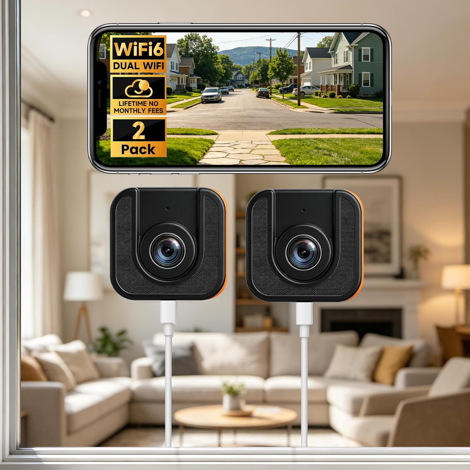 3MP Window Camera, Free Cloud Storage, 2.4Ghz & 5Ghz WiFi Indoor Cameras for Home Security, Color Starlight Night Vision, Anti-Glare, AI Motion Detection, 24/7 Recording, Compatible with Alexa