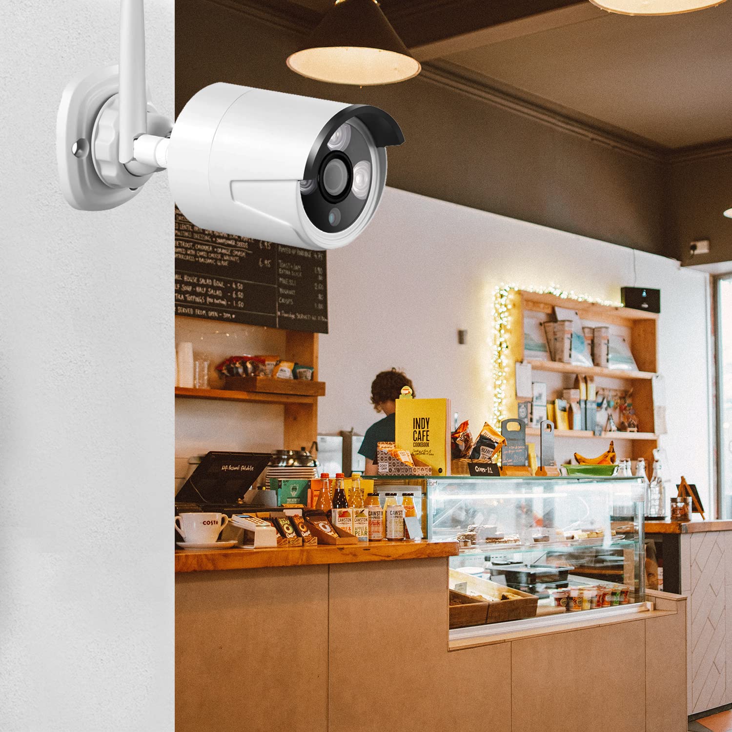 Daewoo Security NVR504 - Kit di videosorveglianza a 8 canali, 4 telecamere esterne fisse e rotanti, accesso a distanza, disco rigido 1TB, rilevamento del movimento e visione notturna, colore: bianco