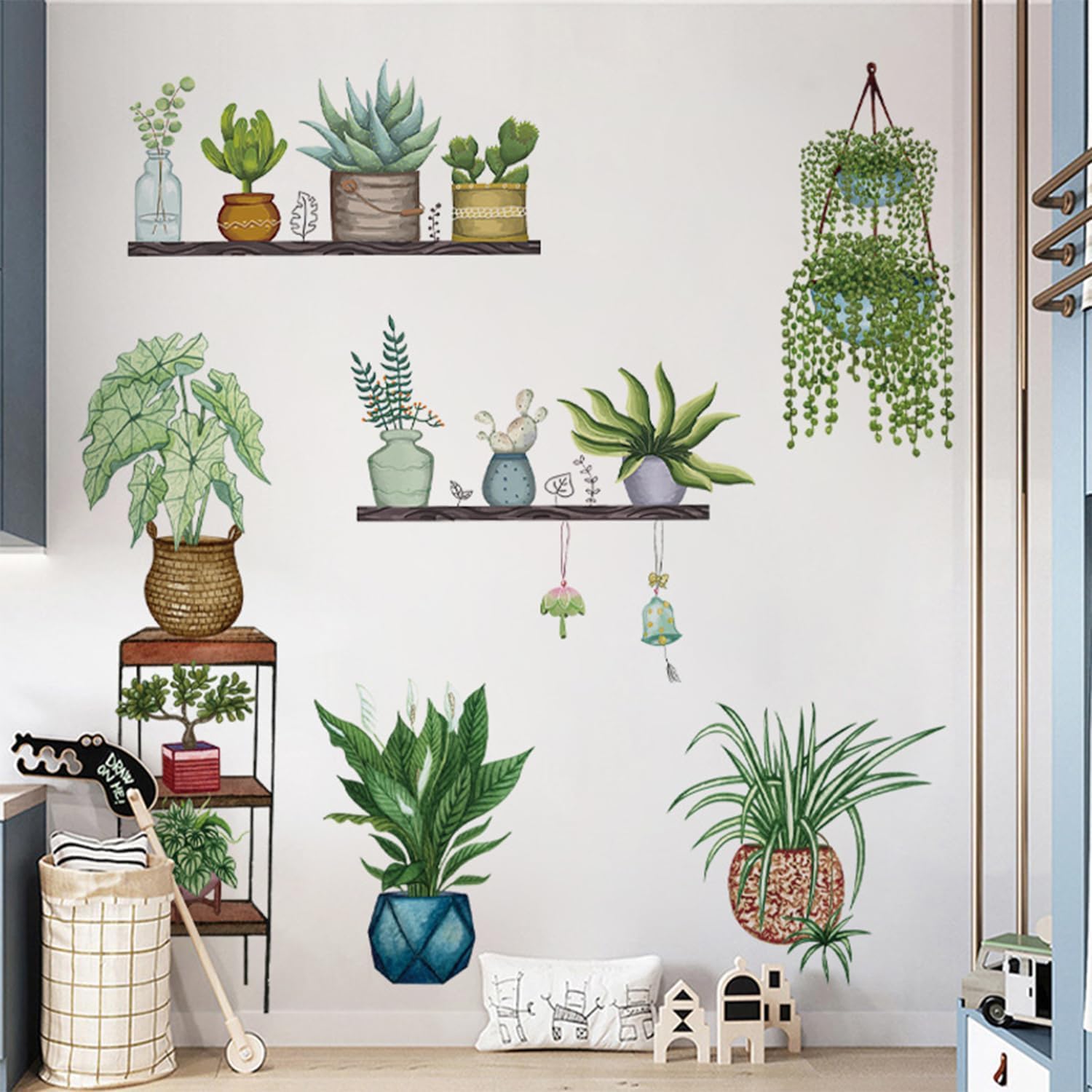 Inkfence 98 cm Tropical Vine Plant Potted Wall Stickers Self Adhesive Sticker (Pack of 1)