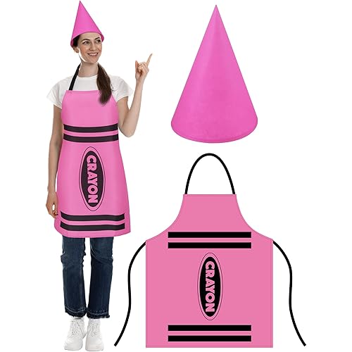 Crayon Apron and Funny Gnome Cone Hats for Costume Set for Adults Fancy Dress Outfit Halloween Cosplay Dress up