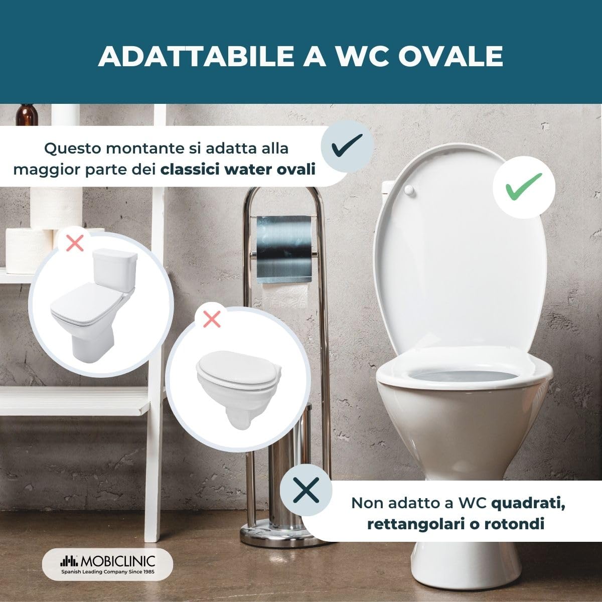 Mobiclinic®, Rialzo wc per anziani, Rio, Alzawater morbido, 11 cm, Marchio europeo, Bidet, Regolabile, Facile installazione, Blu