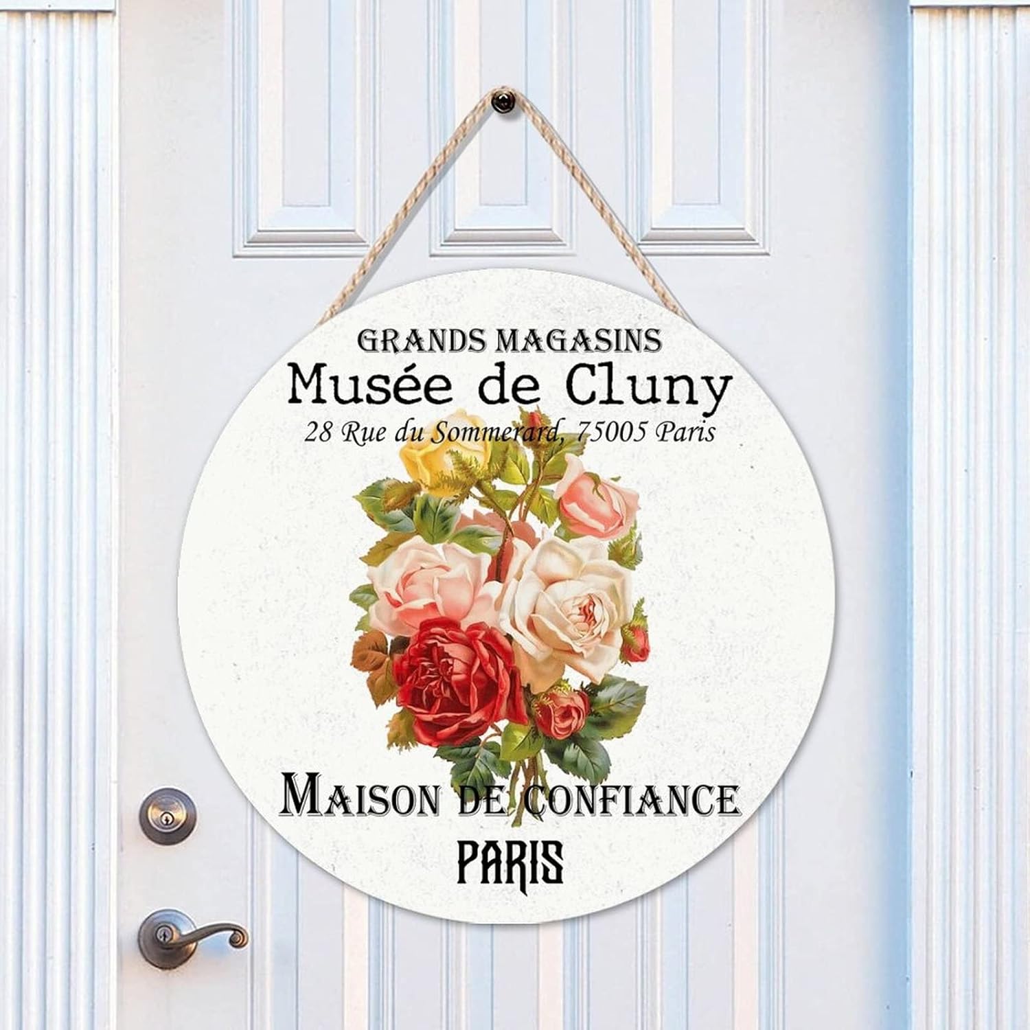 Personalized Pattern Front Door Sign, Vintage Flower Wood Door Sign, Custom Calligraphy 16x16in Wall Door Hanging Sign Farmhouse Front Porch Decor Housewarming Gifts