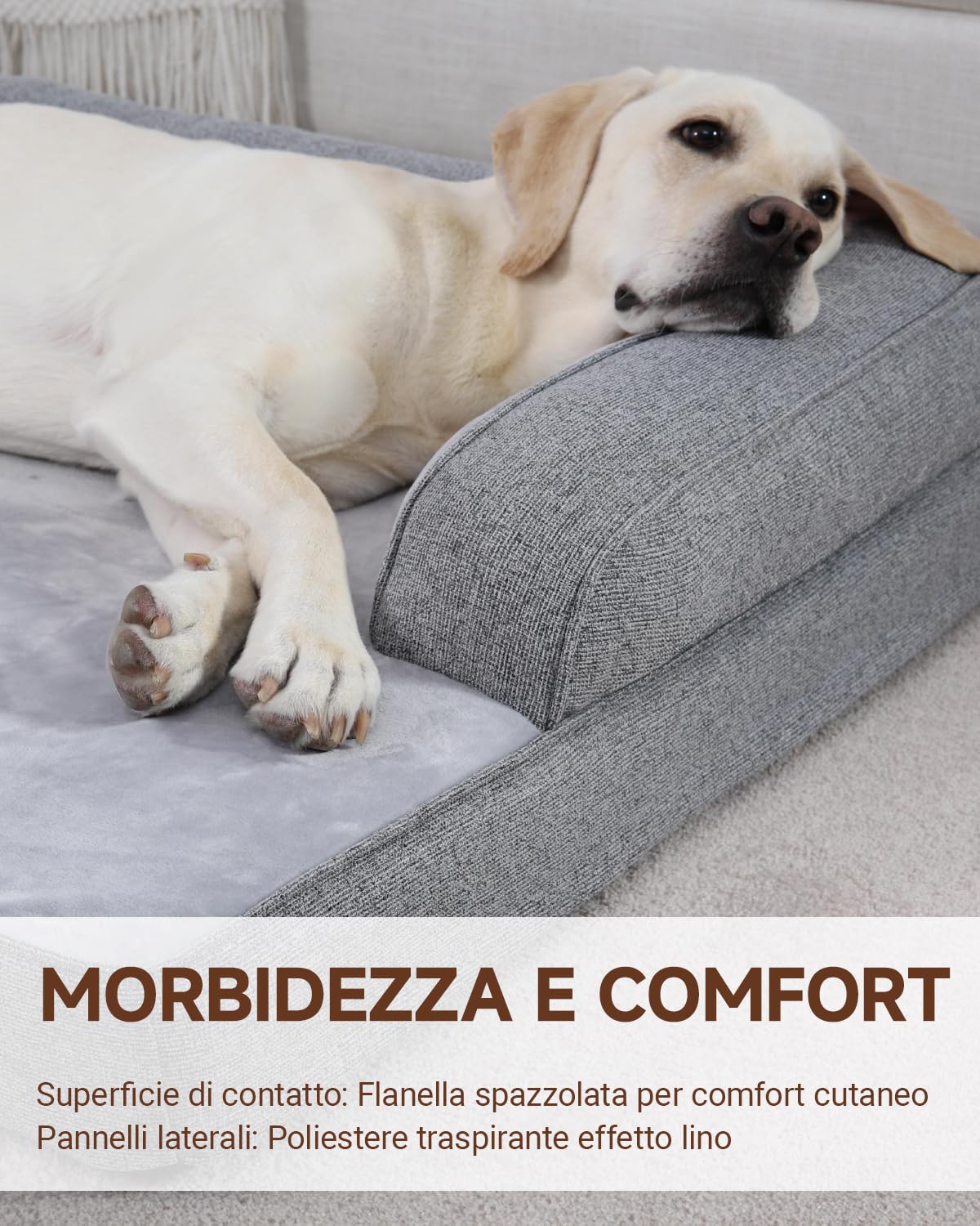 KSIIA Cuccia Cane Interno Cuscino Cane Sfoderabile e Lavabile, Ortopedica e Impermeabile con Base Antiscivolo, Con Cuscino a Forma di U, Grigio, 119x81x19cm