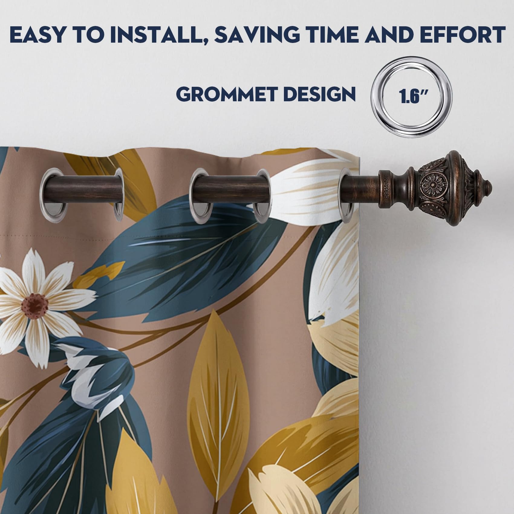 Generisch Landhausstil Blume Vorhänge 2er Set, H 215 x B 110 cm Deko