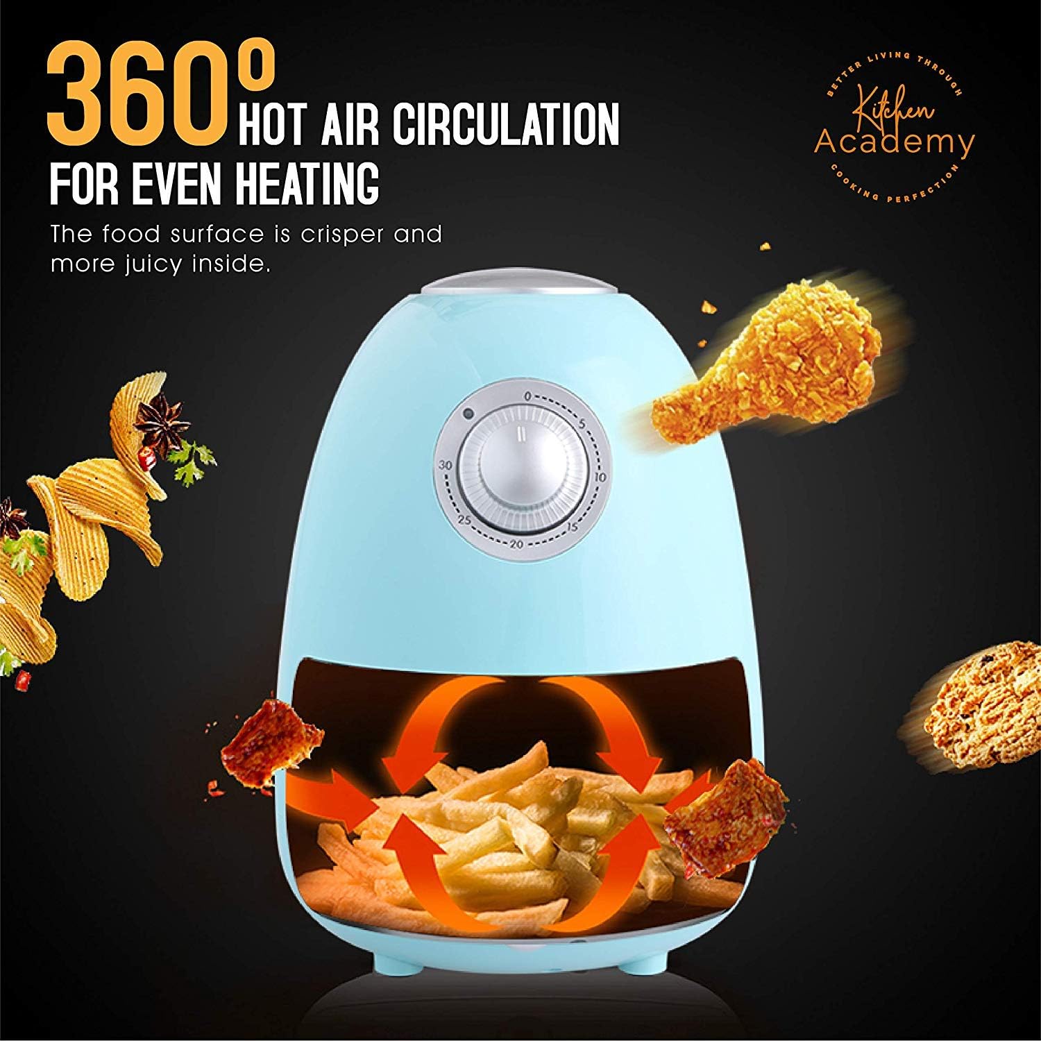 Kitchen Academy 1.8 QT Electric Air Fryer - Aqua Blue Non Stick Air Fryer