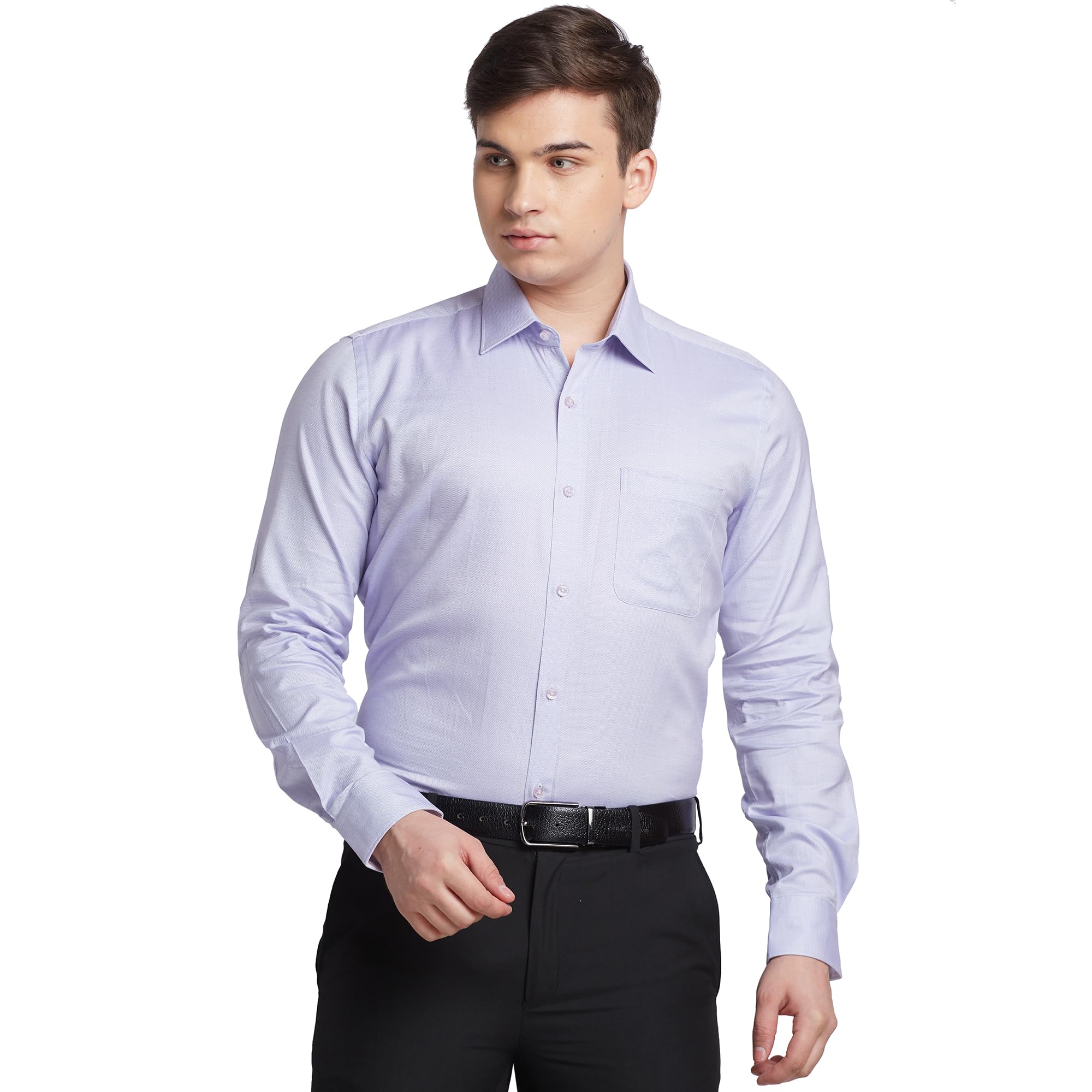 raymond Men's Pure Cotton Regular Structure Pattern Contemporary Fit Full Sleeve Semi Cut Away Collar Formal Shirt-picture-26