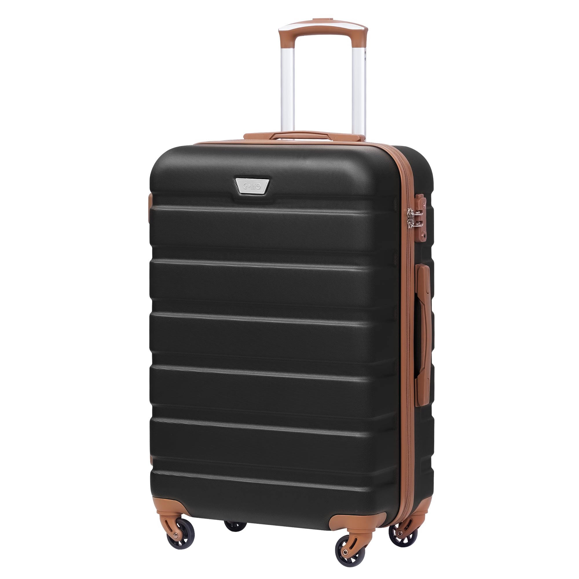 COOLIFESuitcase Trolley Carry On Hand Cabin Luggage Hard Shell Travel Bag Lightweight with TSA Lock and Durable 4 Spinner Wheels (Black/Brown, M(67cm 60L))Global Recycled StandardGlobal Recycled StandardGlobal Recycled Standard