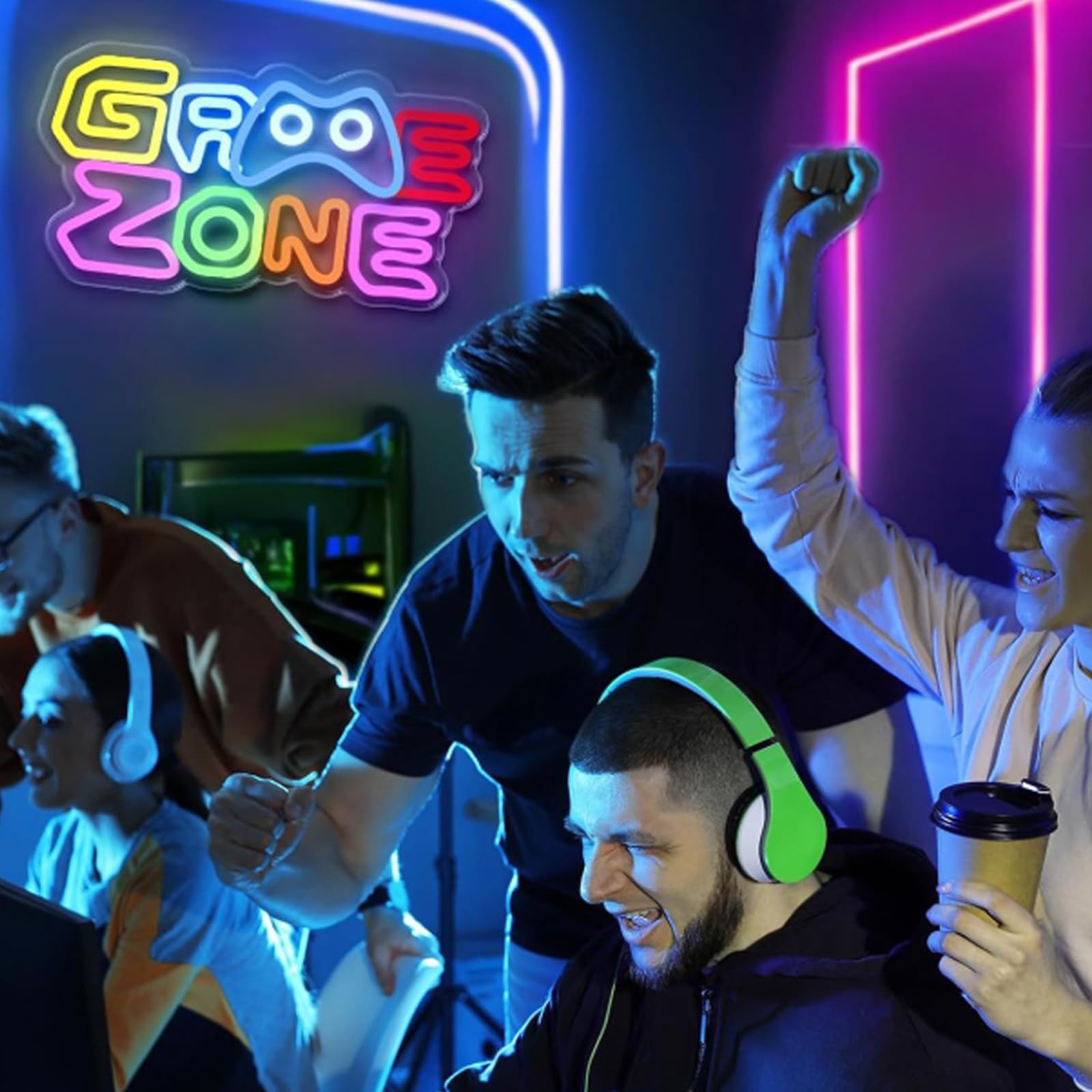 BAIFULAI Gaming Zone Insegna al Neon, LED Gaming al Neon Colorato, Luce al Neon USB Letter Game per Decorazione da Parete, Insegna al Neon per Zona Gaming, Grotta dell'Uomo, Regali Insegna LED per