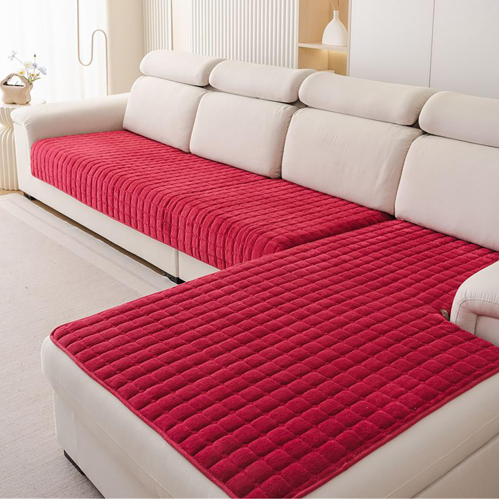 Soft Flannel Sofa Cover, Sofa Cover 1, 2, 3, 4-Seater, Couch Cover Sofa Blanket L-Shaped Corner Throw Blanket Anti-Slip for Living Room Washable,red,70 * 210cm