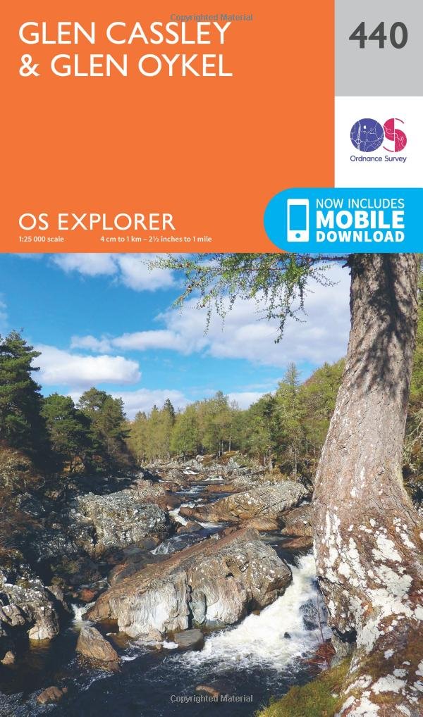 Ordnance Survey Unisex Orange Explorer 440 Glen Cassley & Glen Oykel Map With Digital Version