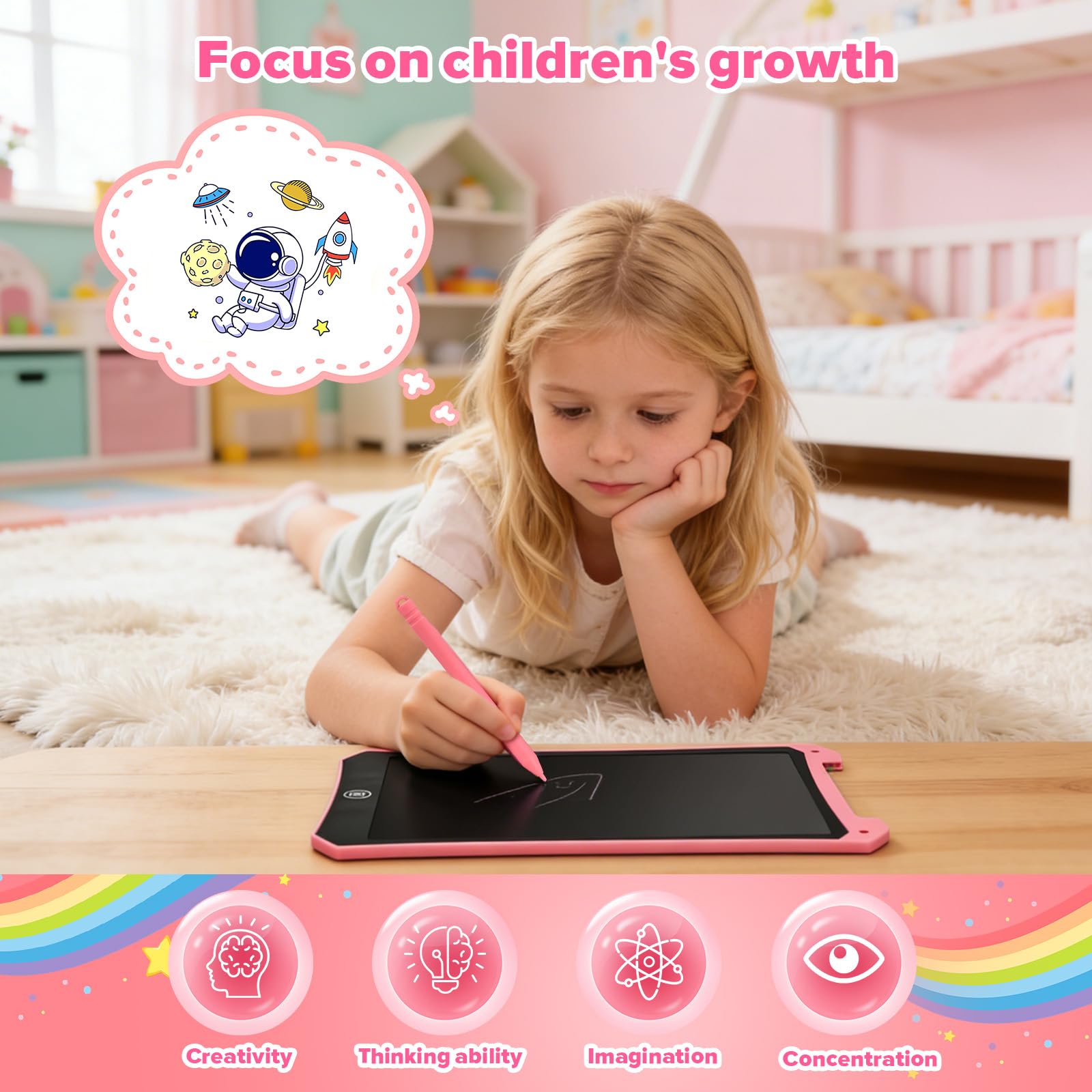 Jouet Enfant Fille,PINKCAT Cadeau Paques 2 3 4 5 6 7 8 Ans Ardoise Effacable Magique 8,5 Pouces Tablette Ecriture LCD Gribouillage et Griffonage Jouer Peinture Enfant Educatif Kids Toys - 5