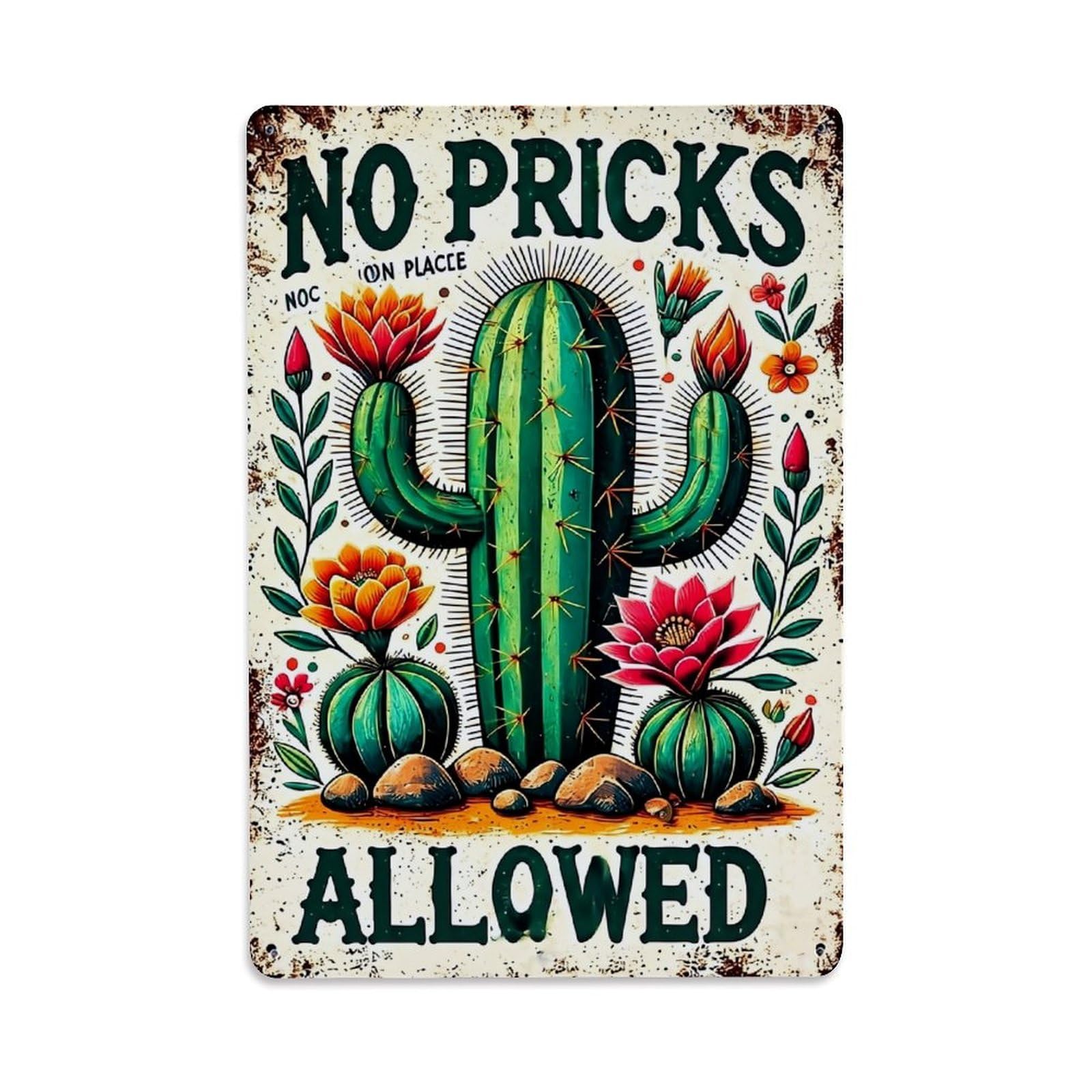 Jdyaojiesheng Vintage Cactus Flowers Rocks Desert Art Tin Sign Retro Metal Wall Decor Metal Poster, Home Bar Garage Farmhouse Cafe Wall Art Decoration 8X12inches