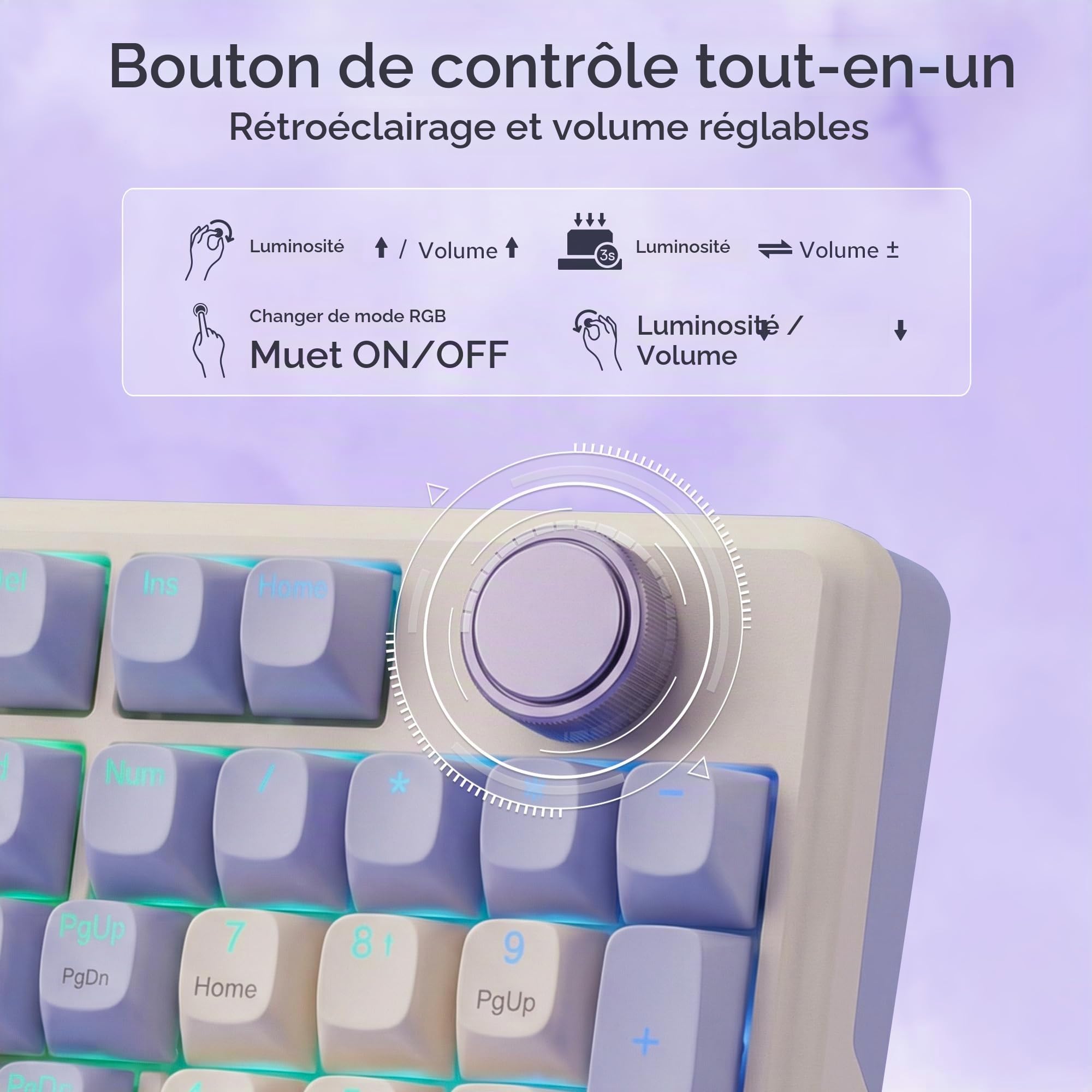 Redragon K768 Pro Clavier sans Fil RVB 100 Touches 8000mAh | Clavier sans fil RVB 100 touches grosse batterie 8000mAh PBT hot swap bouton controle 5 couches amortissement pour jeu