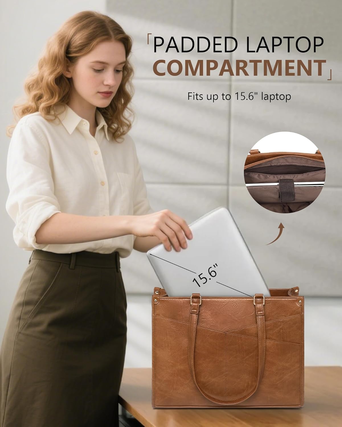 Lunch Tote Bag with Insulated Compartment, 15.6 Inch PU Leather Laptop Bag for Women Work Daily Quilted Purse Combo