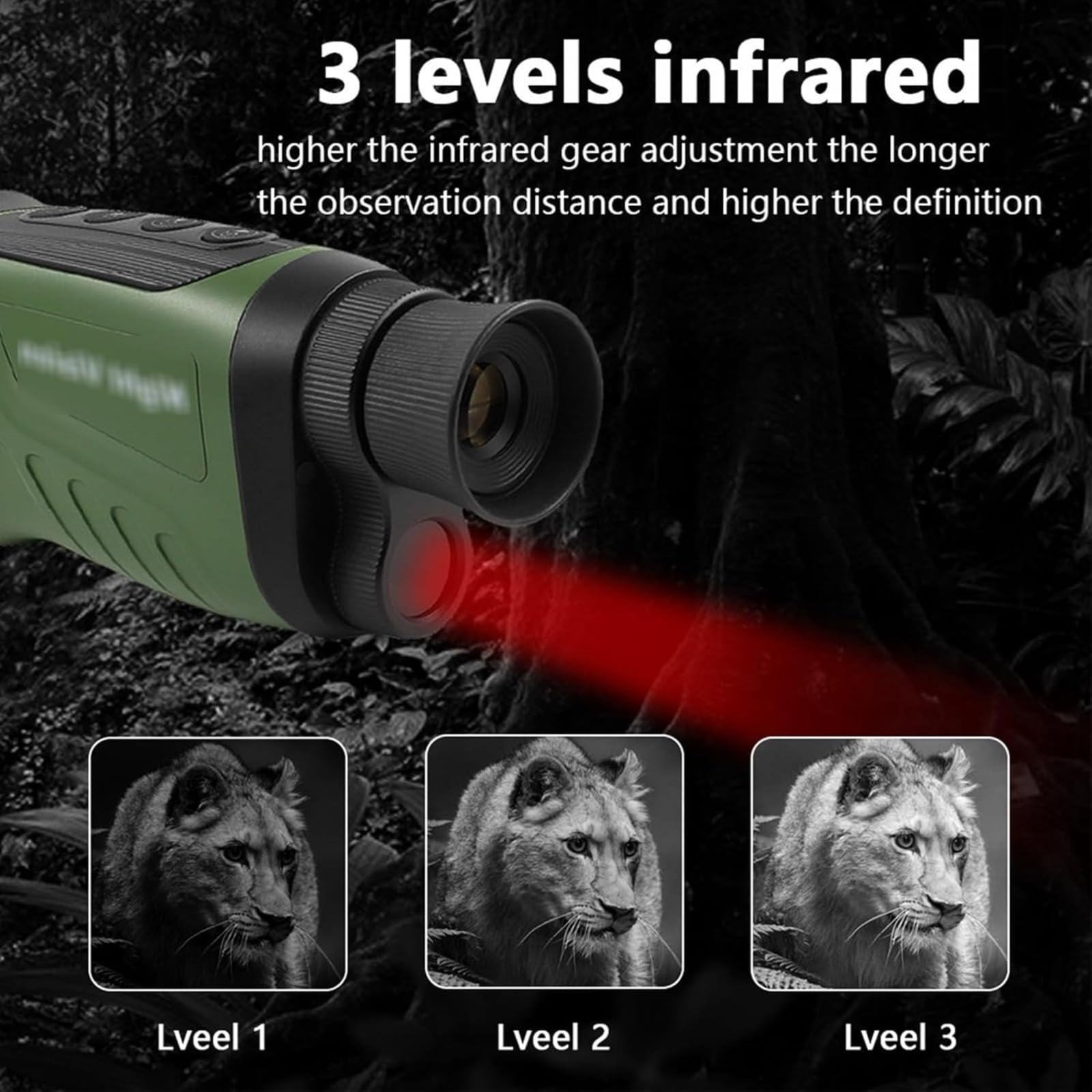 Camara Termica, Visor Nocturno, Telescopio portátil, Termico Monocular, 410m Rango de Detección, Camara Termografica Zoom, para Caza y Observación de Fauna 1 Tarjeta de Almacenamiento de 32 GB