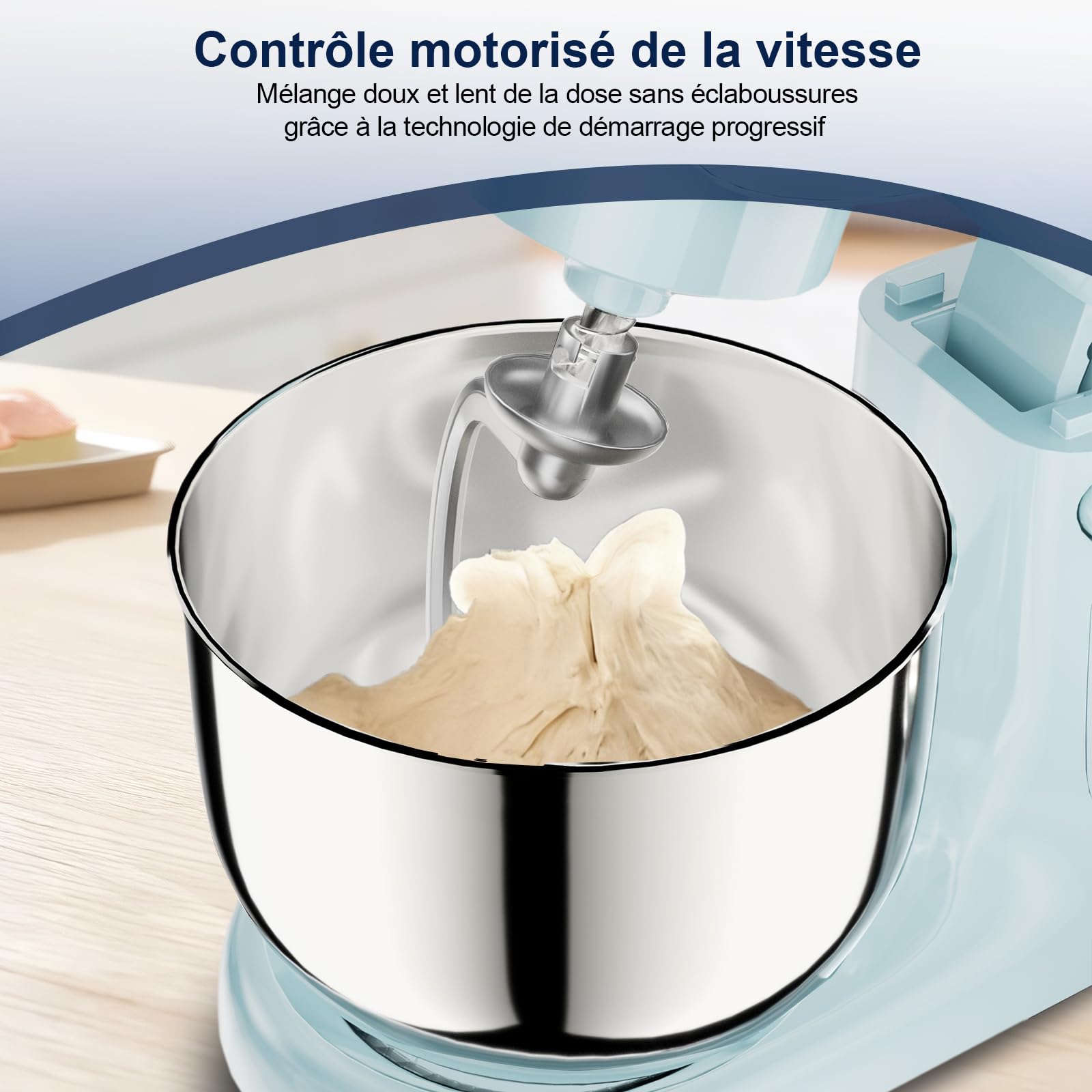 Camic Robot Pâtissier avec 3 Accessoires (Pétrissage, Mélange, Fouet), Robot Patissier avec écran LED, Minuterie, 10 Vitesses, 2 Bols en Acier Inoxydable (4 L + 5 L), pour Pâte, Pain, Pizza, Pâteaux