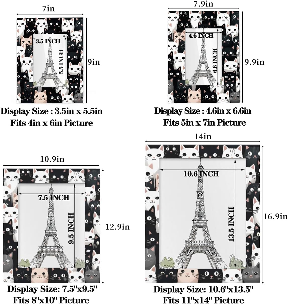 Cute Cat Picture Frame 8x10, Cat 8x10Photo Frame Horizontal and Vertical Display 8 by 10Wooden Picture Frame for Desktop or Wall Decoration