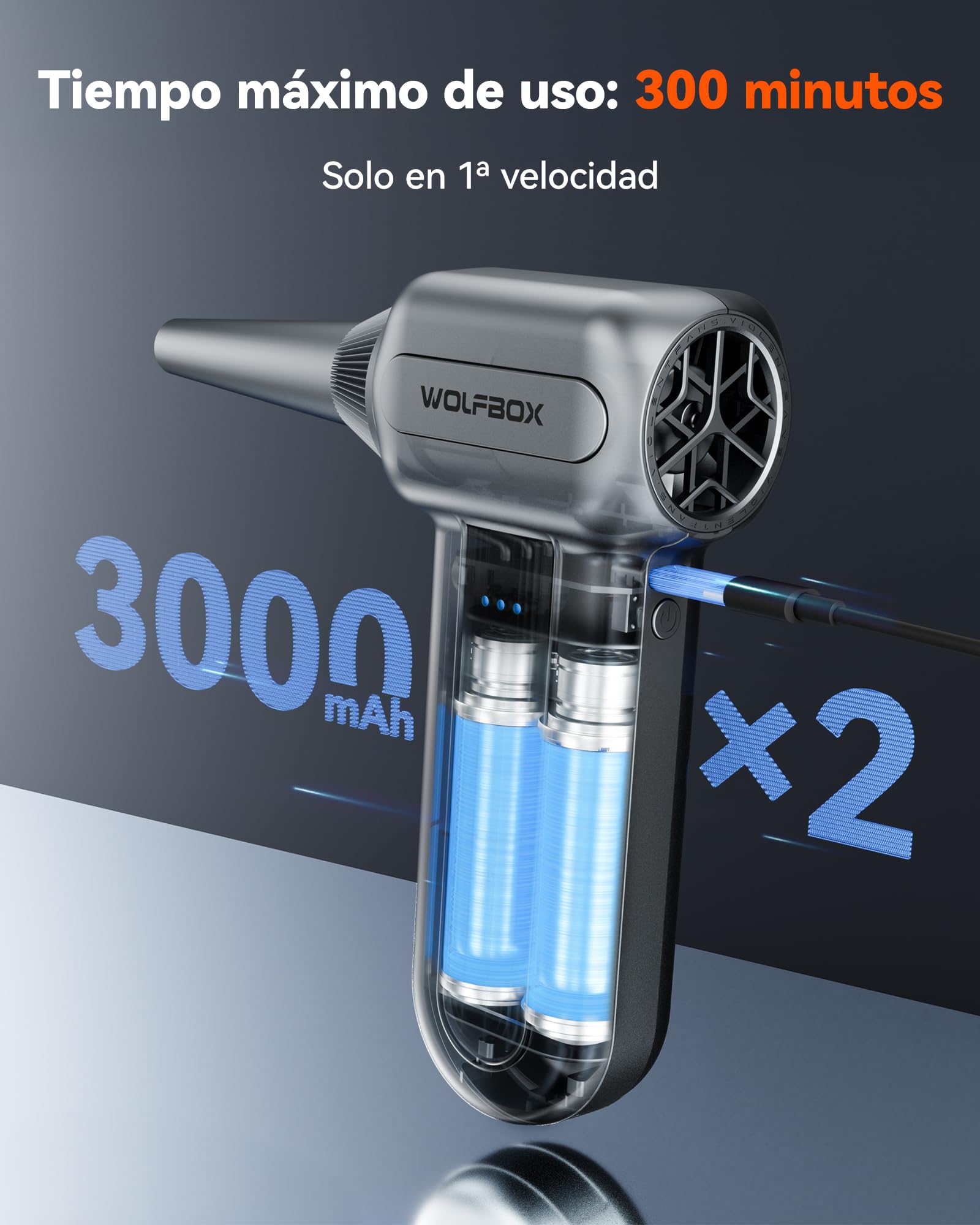WOLFBOX MF70 Soplador de Aire Potente 110,000 RPM - Mini Soplador Eléctrico Batería Recargable, Aire Comprimido para Limpieza PC Ordenador Teclado, 3 Velocidades, 5 Boquillas, Coche Hogar Cámara