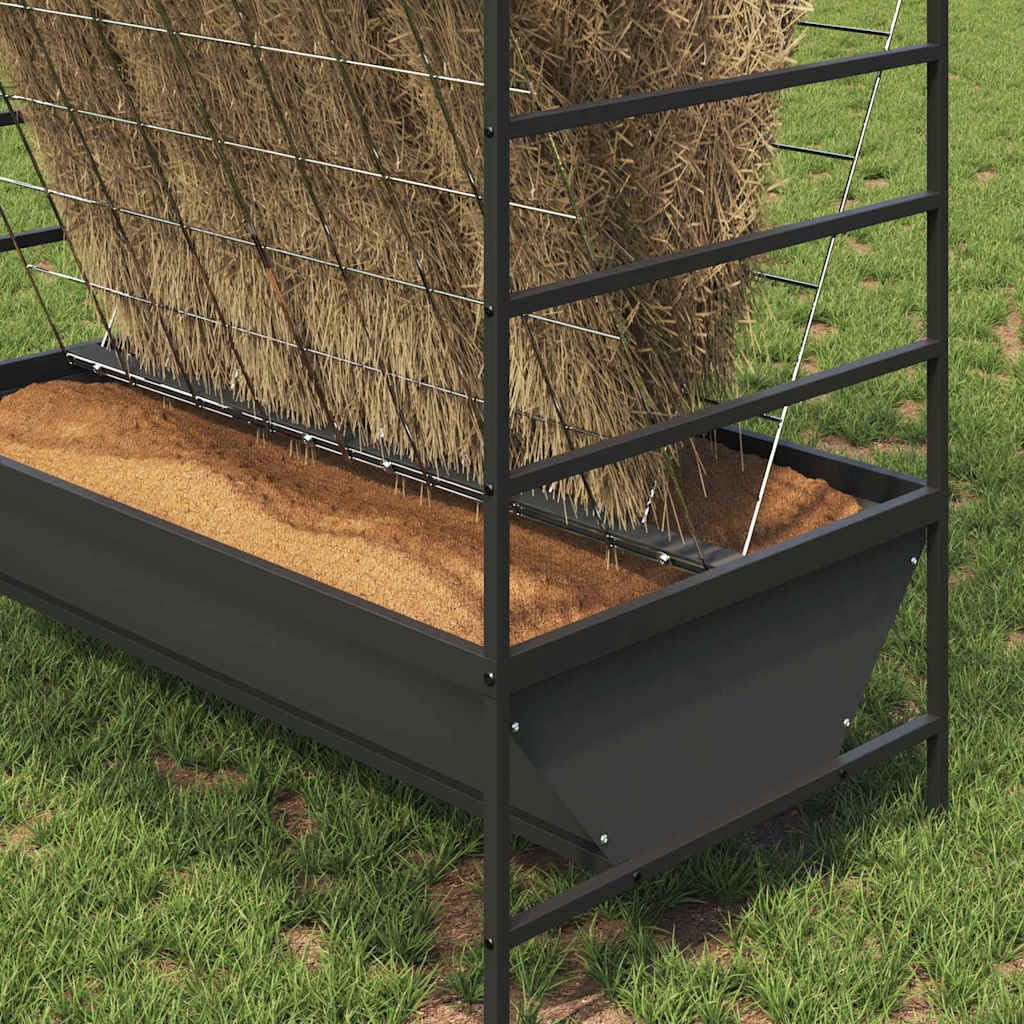 Dozownik karmy dla bydła, owiec, kóz, czarny, ze stali walcowanej na zimno, 100 x 60 x 90 cm, odporny na warunki atmosferyczne karmnik dla bydła, owiec, kóz, o pojemności 15 kg