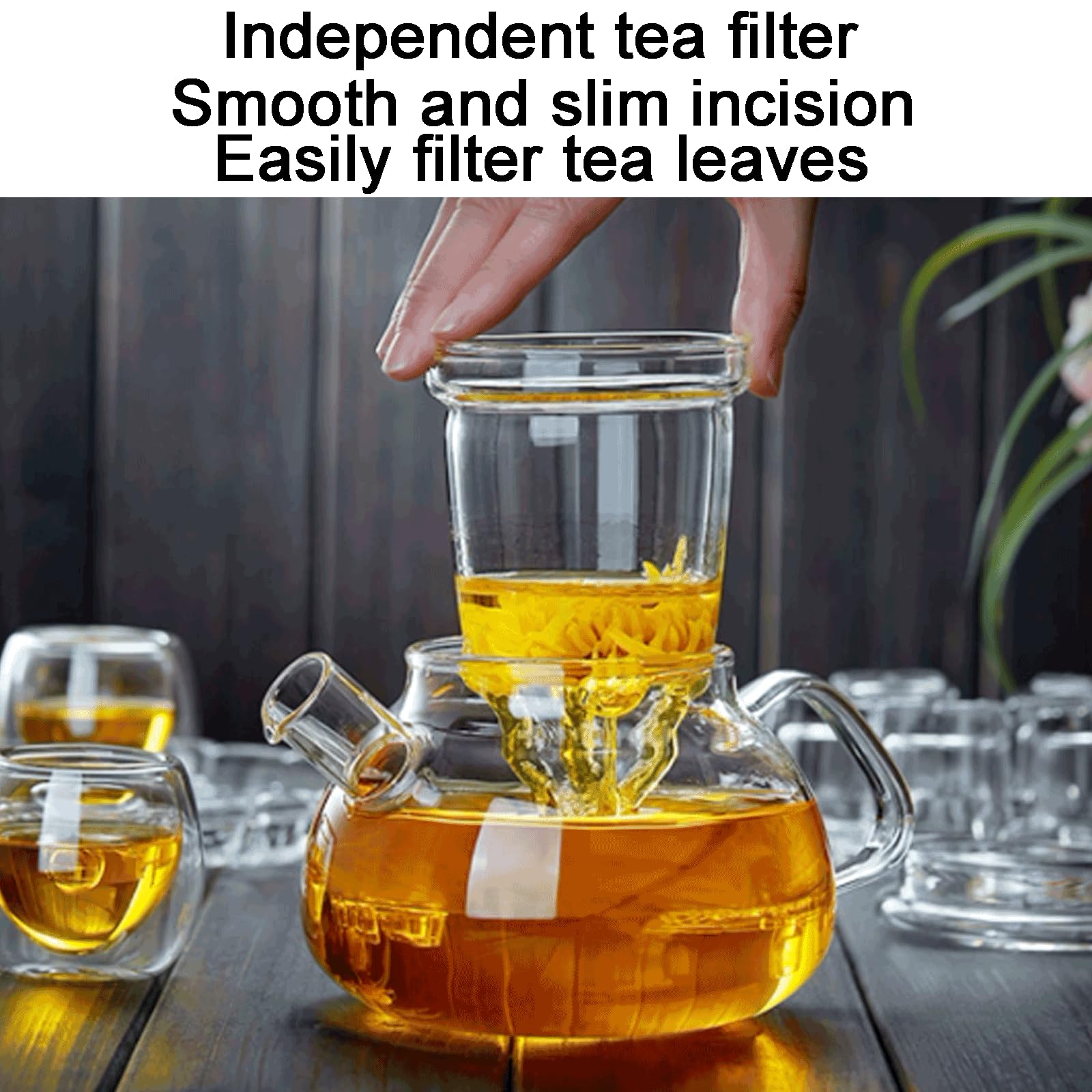 Waschbar Tisch-Teekanne aus Glas mit abnehmbarem Tee-Ei, transparente Teekanne mit Deckel, Teekannen-Set, großes Fassungsvermögen, 750 ml solide