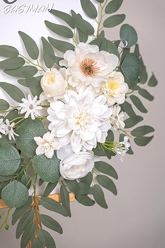 Miniatura 8 de BASIMAN Juego de 2 flores de arco de boda, flores artificiales para letrero de bienvenida de boda, decoraciones para recepción y telón de fondo,