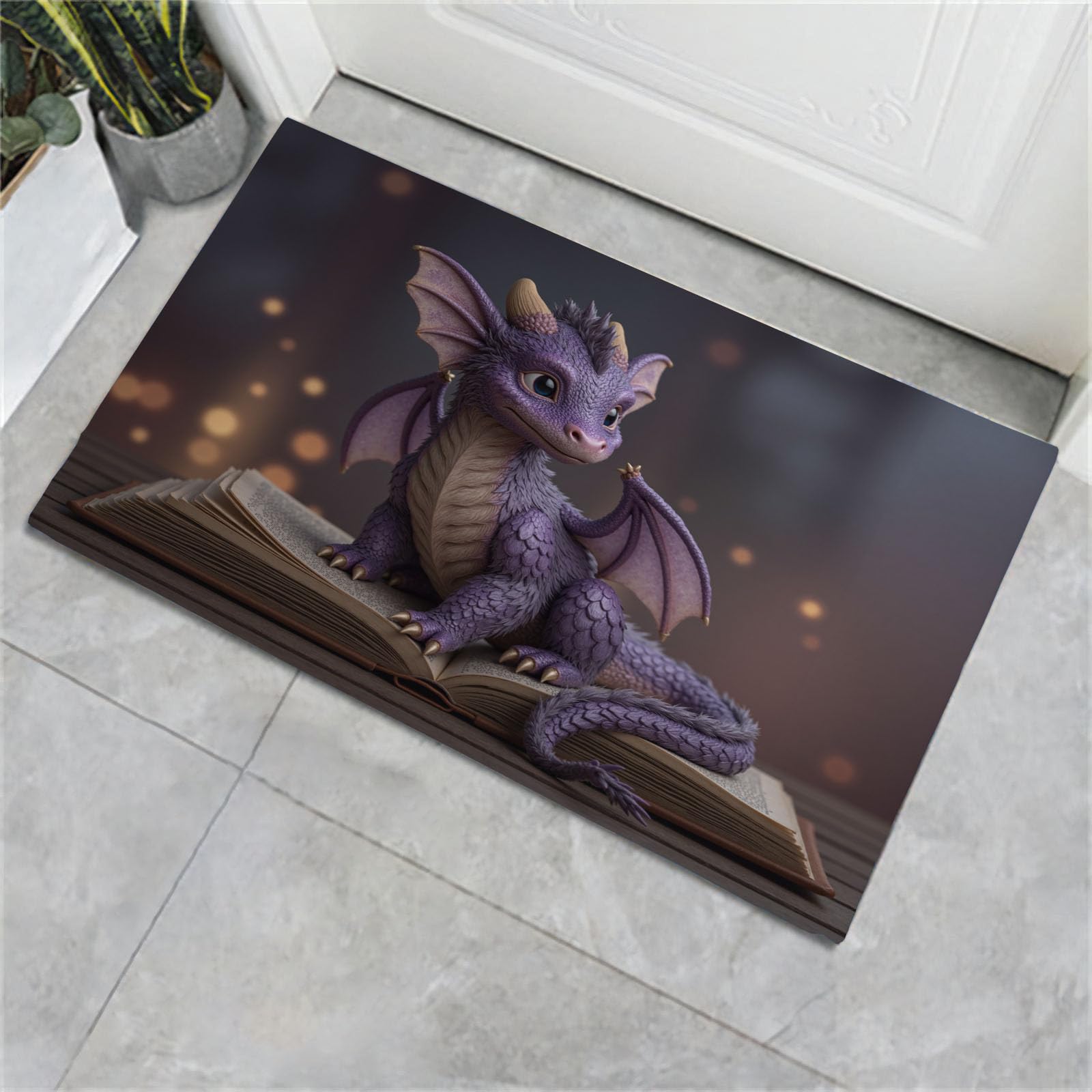 Tapis de porte dragon pourpre anti-glisse et absorbant pour salle de bain