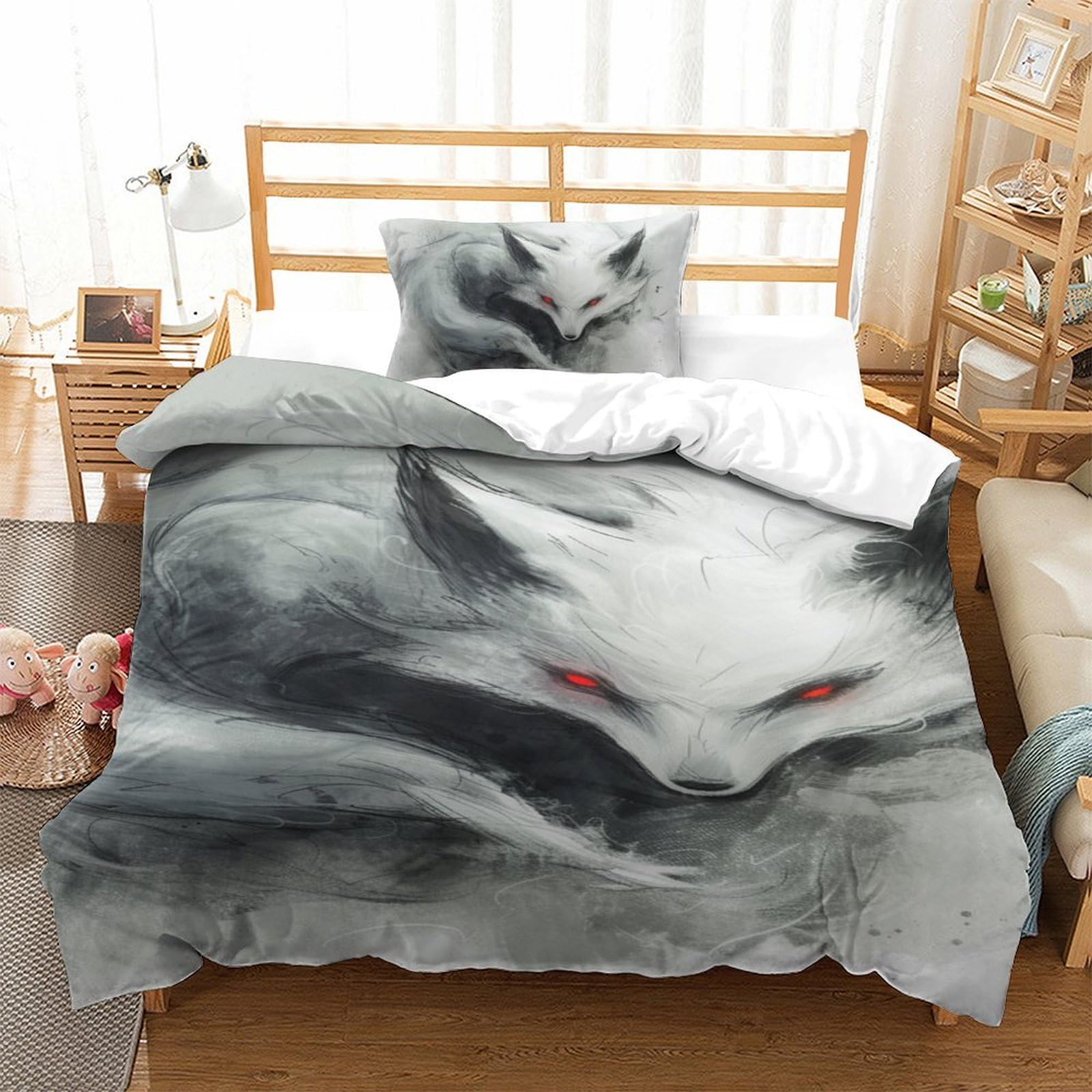 Housse de couette renard zippée en tissu doux et facile d'entretien 135x200