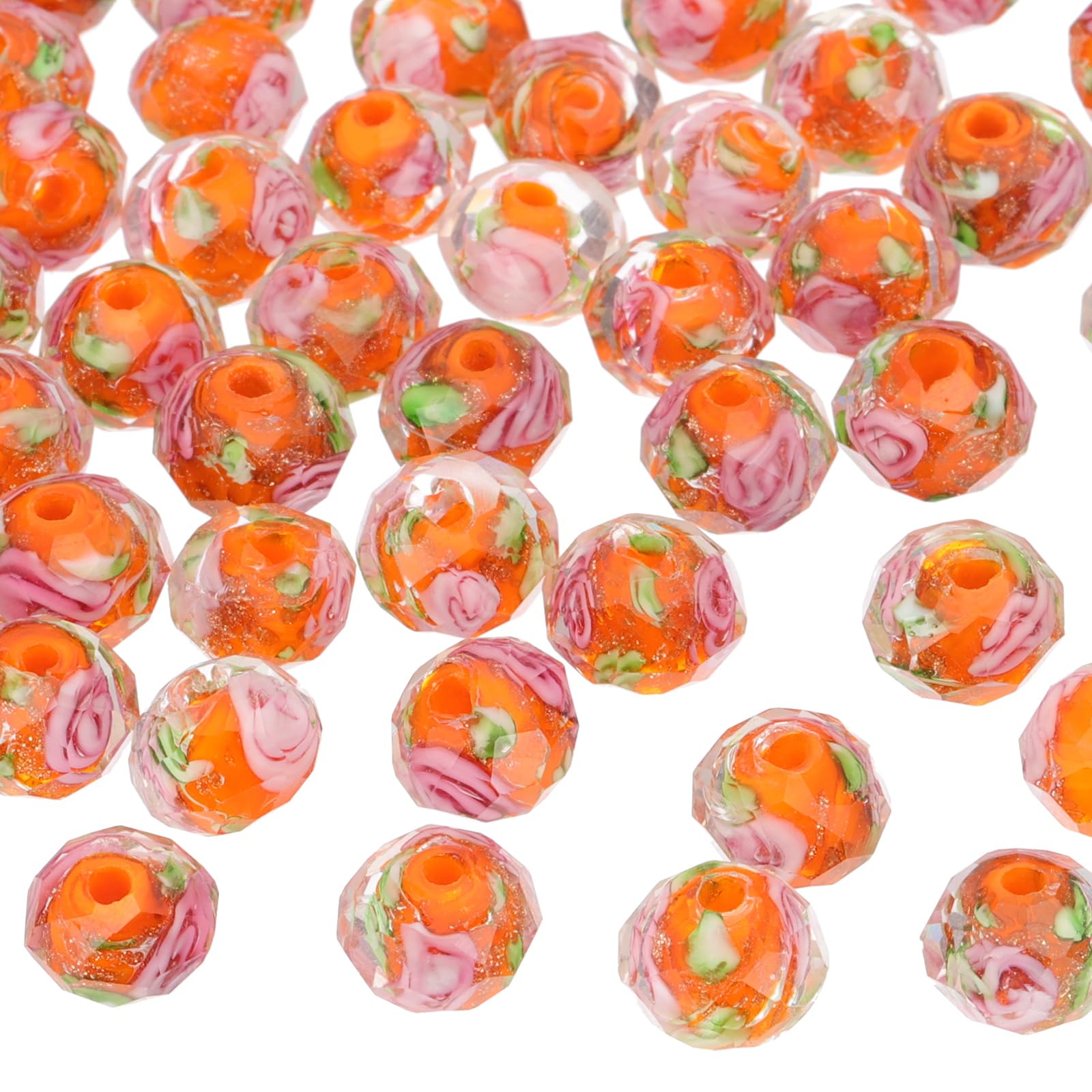 Perles de verre fleuries 10mm PATIKIL orange pour fabrication bijoux DIY