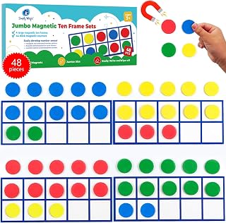 Simply magic 48 PCS Magnetic Ten Frames - Math Manipulatives for Elementary Classroom & Kindergarten - 4 Ten Frames & 44 Math Counters for Kids, Math Games for Kindergarten - Jumbo Ten Frame Set