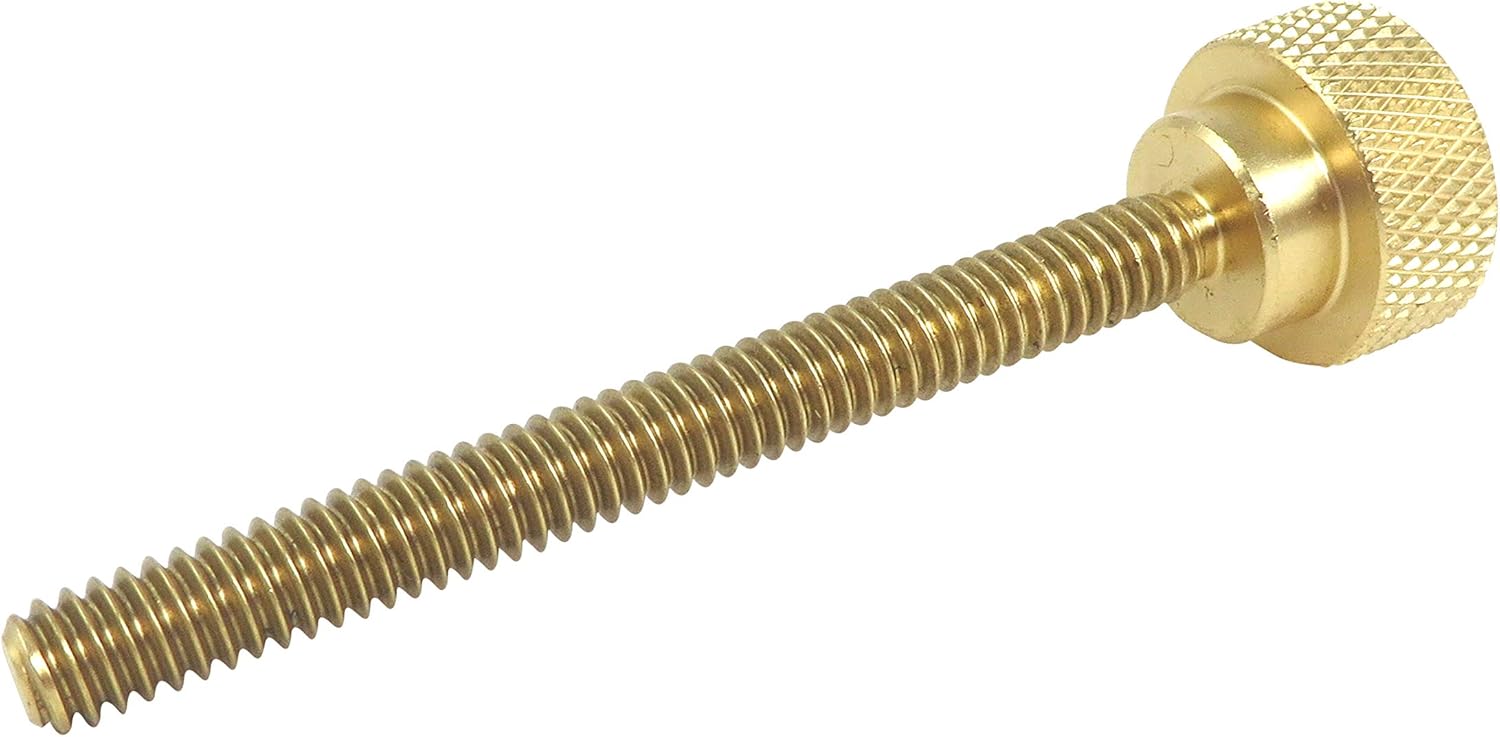 10 Pack 1/4-20 x 2-1/2 Inch Threads Solid Brass Diamond Knurled Thumb Screws Knobs with Straight Shoulders Right-Hand Threads SAE Flat Tip Uncoated (1/4-20 x 2-1/2 inch Long Threads)