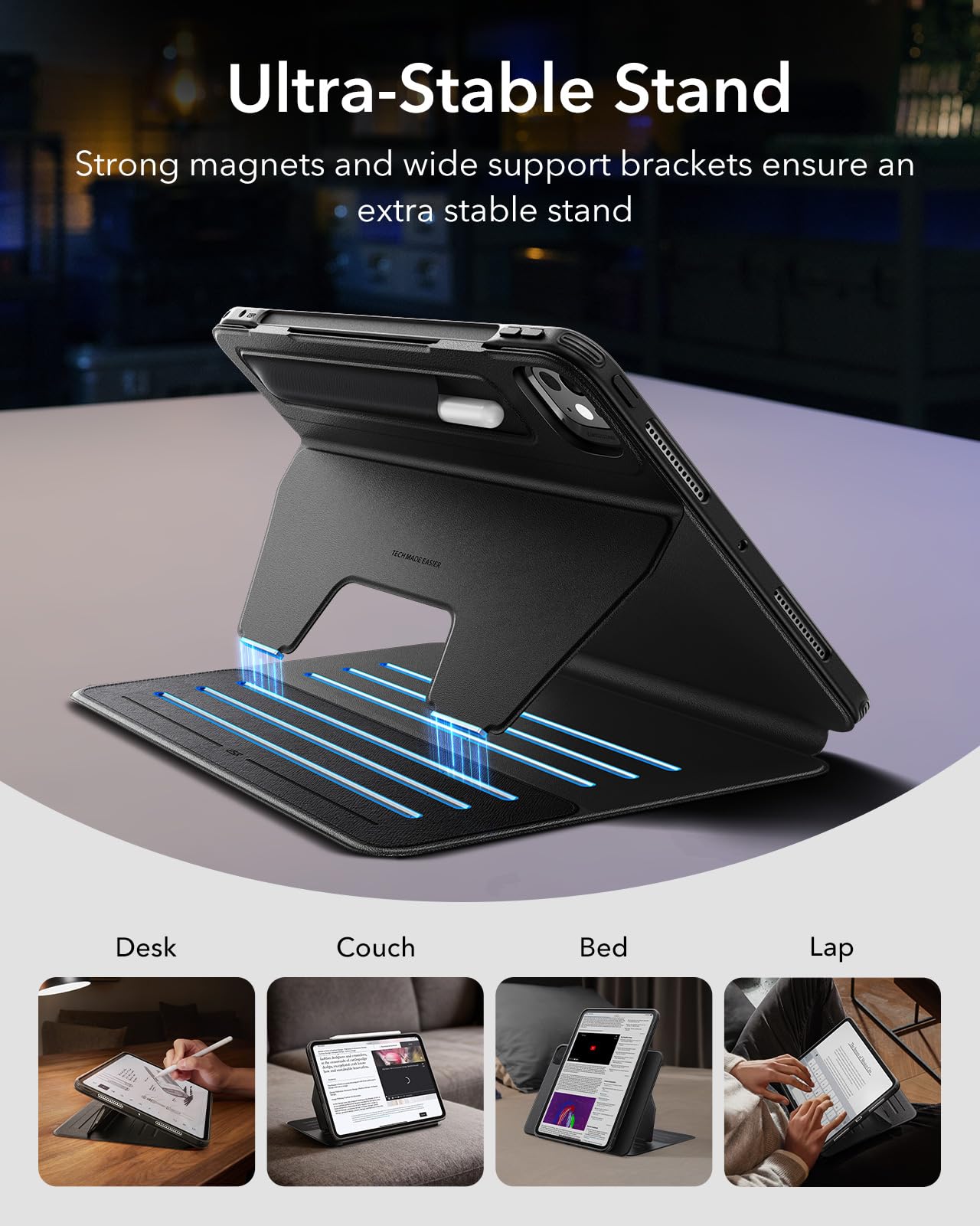 ESR Cover per iPad Pro 11"(M5/M4) 2025/2024, Girevole con Custodia Magnetica Rimovibile, Supporto Regolabile in Verticale/Orizzontale con Schermo Rialzato, 9 Angoli, Serie Shift, Nero