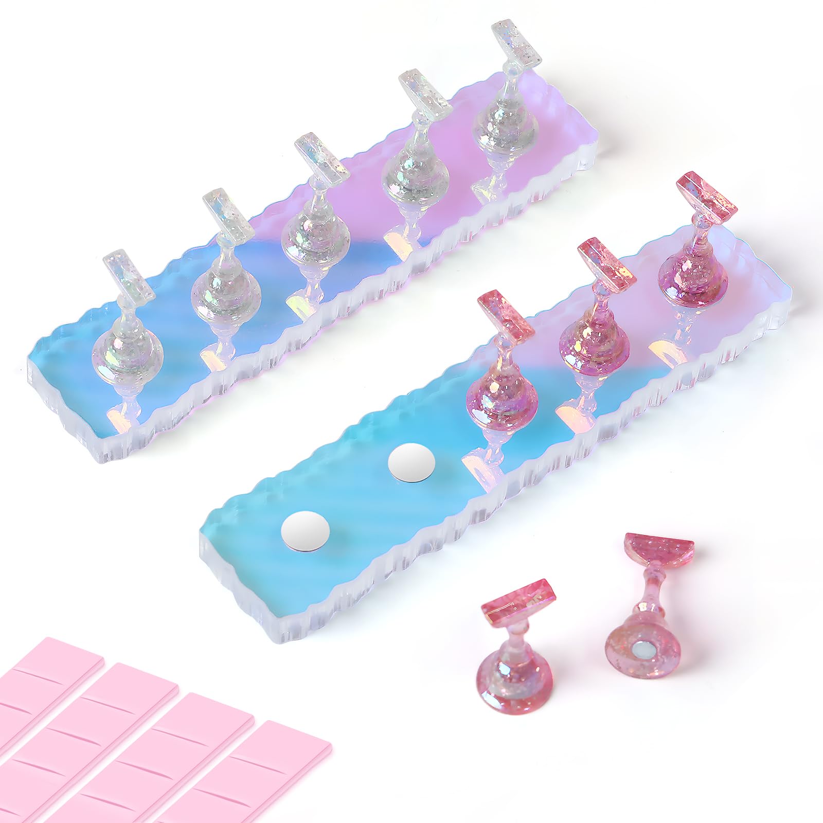 ANGNYA 2 Set Nail Stand Aurora Nail Holder for Painting Nail Stand for Press on with Reusable Sticky