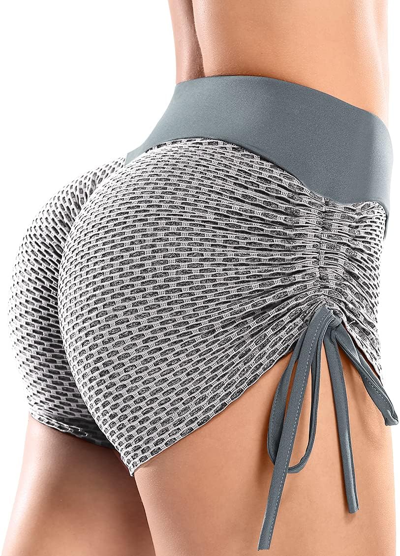 Lalamelon Women's Scrunch Booty Shorts Honeycomb Ruched Butt Lift Push Up Textured Anti Cellulite Shorts TIK Tok High Waist Hot Pants Gym Yoga Running Sports Workout Fitness Shorts