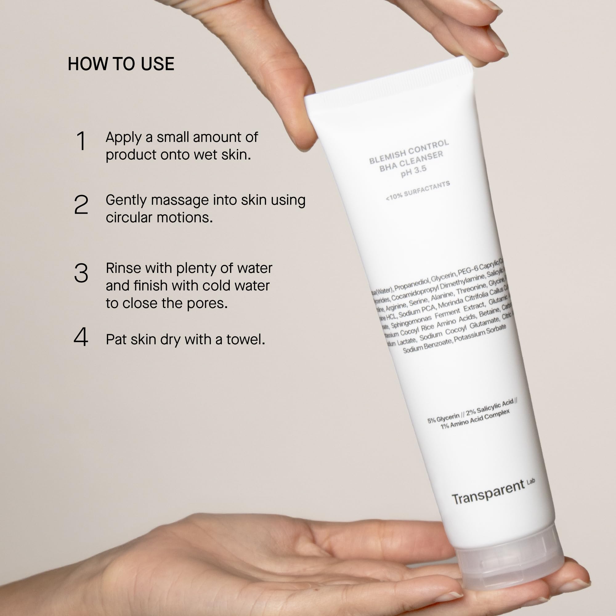 Transparent Lab Blemish Control BHA Cleanser pH 3.5 Facial Cleanser 150 ml – With Salicylic Acid, Deep Pore Cleansing, Oil Control, Soft, Hydrated and Blemish-Free Skin