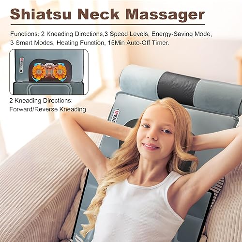 Miniatura 5 de KOCASO Flannel Full Body Massage Mat Multifunctional Massage Chair Pad with Heat Timer Shiatsu Neck Foot Massager Lumbar Pillow Carry Bag Earplugs
