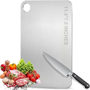 Titanium Cutting Board - 100% Pure Titanium Cutting Boards, Food-Grade, Non-Slip Surface, Dishwasher Safe, for Elegant Serving Tray for Kitchen, Charcuterie, Meat, Vegetables, Easy Clean, 11.4"x7.9"