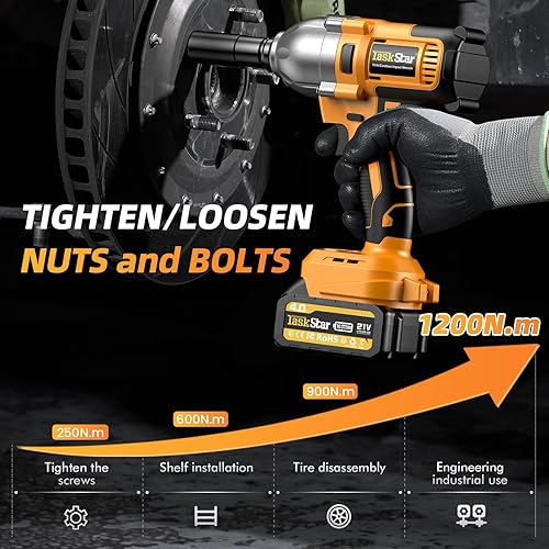 Miniatura 5 de Llave de impacto inalámbrica de 12 pulgada, 1200 Nm (886 pies libras) Pistola de impacto de alto par sin escobillas, destornillador de impacto