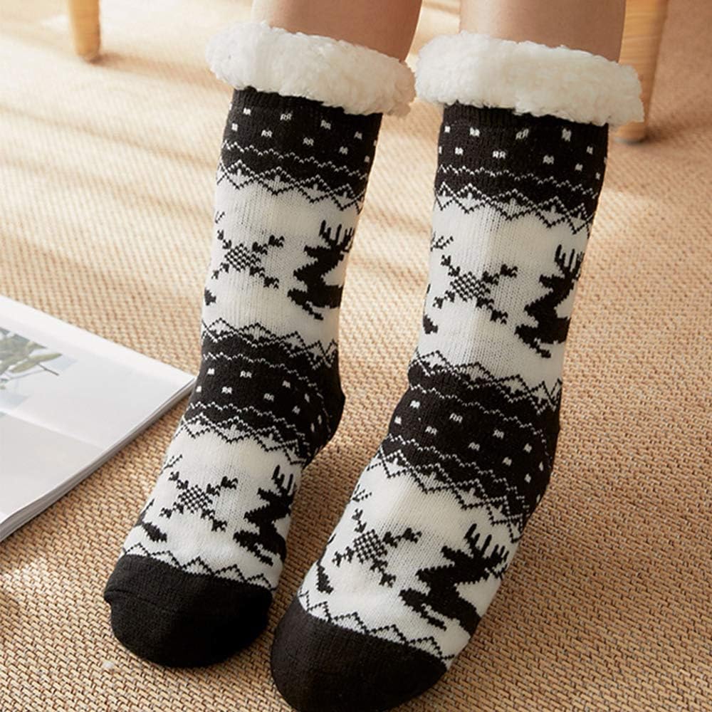 2PCS Fleece Lining Fuzzy Soft Slipper Socks, Xmas Grippers Thermal Socks, Winter Warm Thick Animal Reindeer Home Casual Cotton Crew Socks for Man, Women, Girls, Holiday or Birthday - Image 9