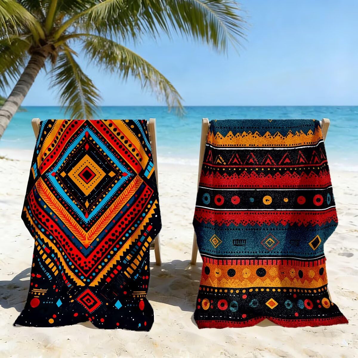 Serviette de Plage Microfibre, Lot de 2 Serviette de Bain Grande Taille 70x140 cm, Séchage Rapide Drap de Bain Rétro, Anti Sable Serviettes de Plage, Serviettes Microfibre Sport pour Travel -4514