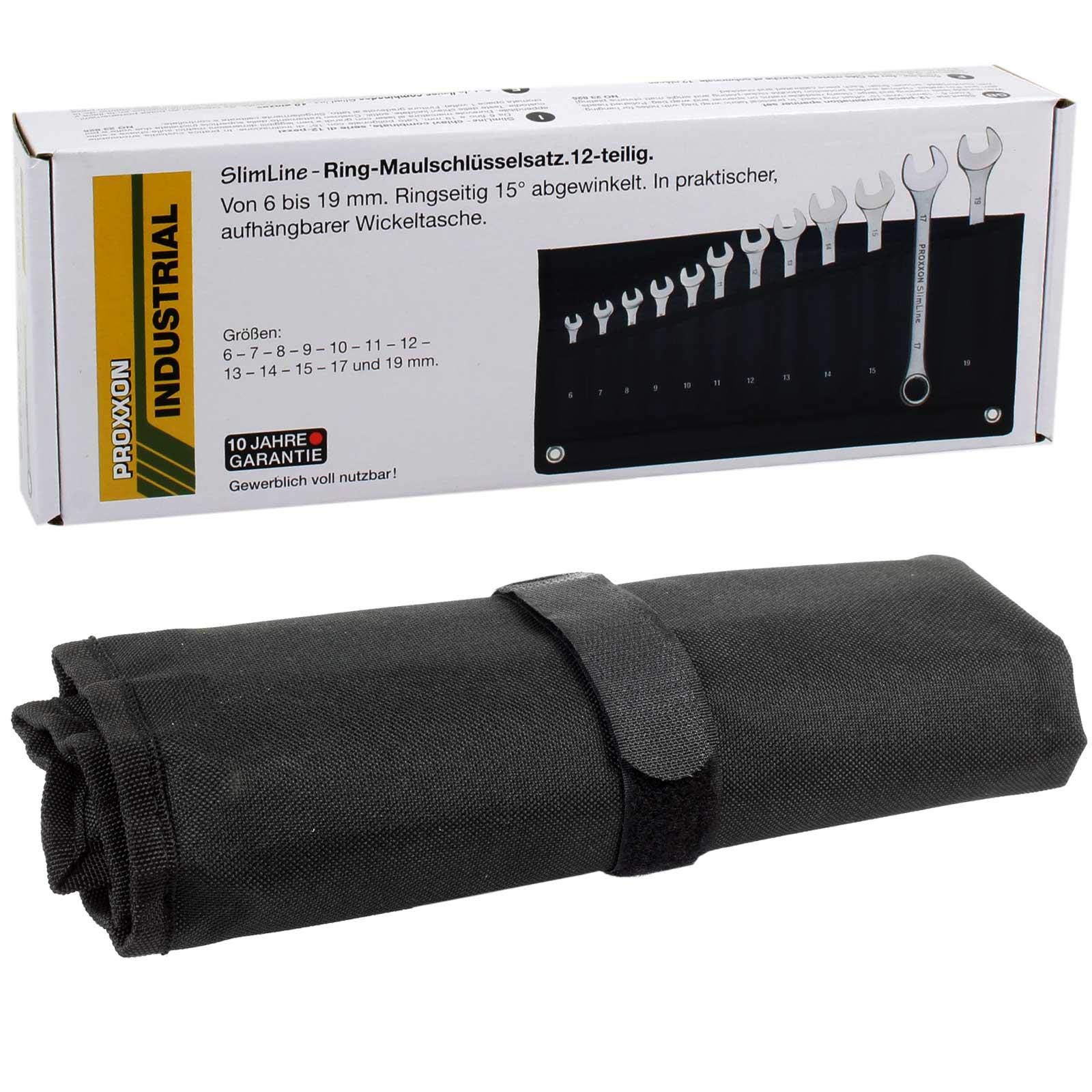 Proxxon 23825 zestaw kluczy płasko-oczkowych 6-19 mm, 12-częściowy w torbie do przewijania