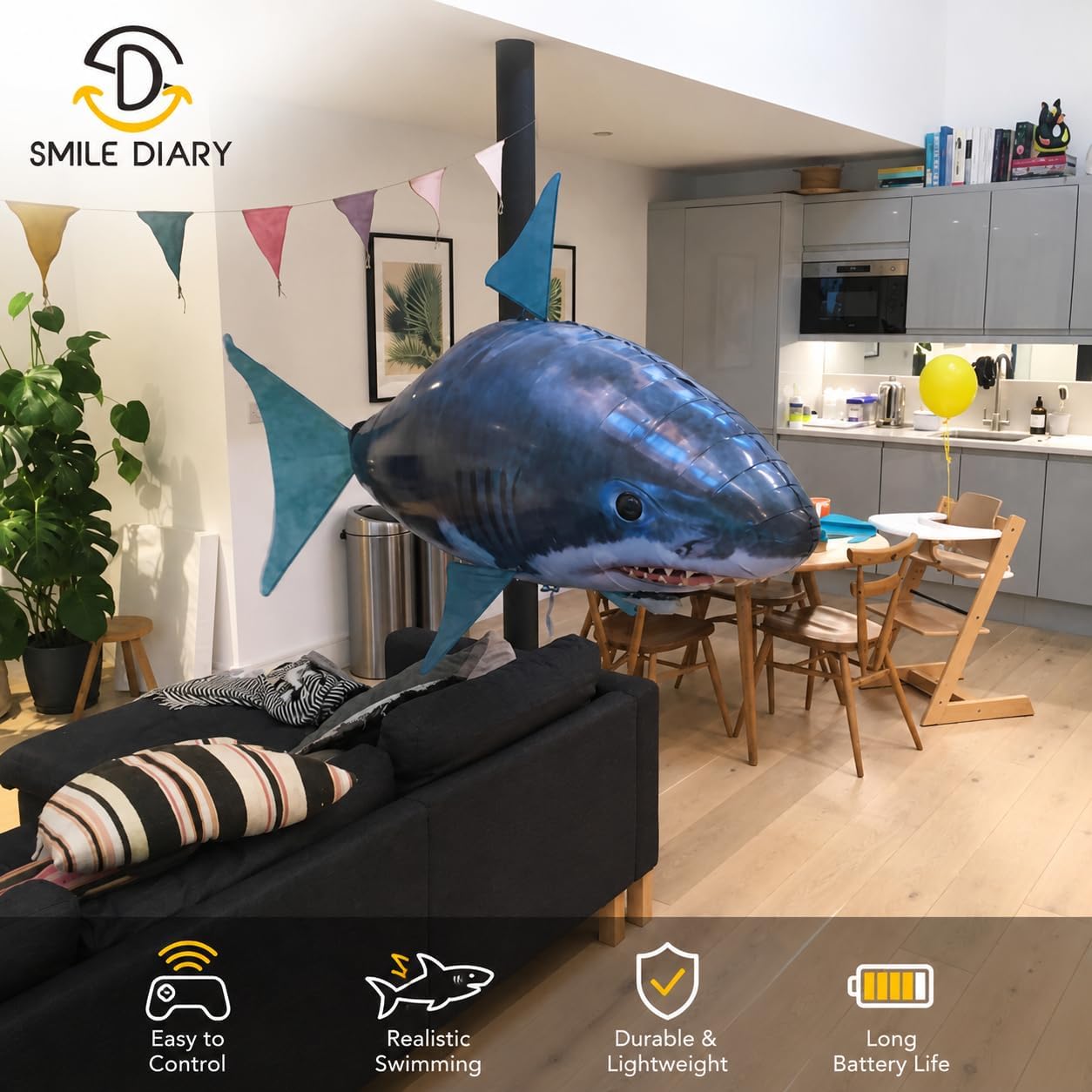 Remote Control Shark Toys Swimming Fish RC Animal Toy Infrared RC Fly Air Balloons Clown Fish Toy Gifts Party Decoration Balloon ANTI-GRAVITY INDOOR TOY HOVERS and FLOATS in MID-AIR (Blue) image 5