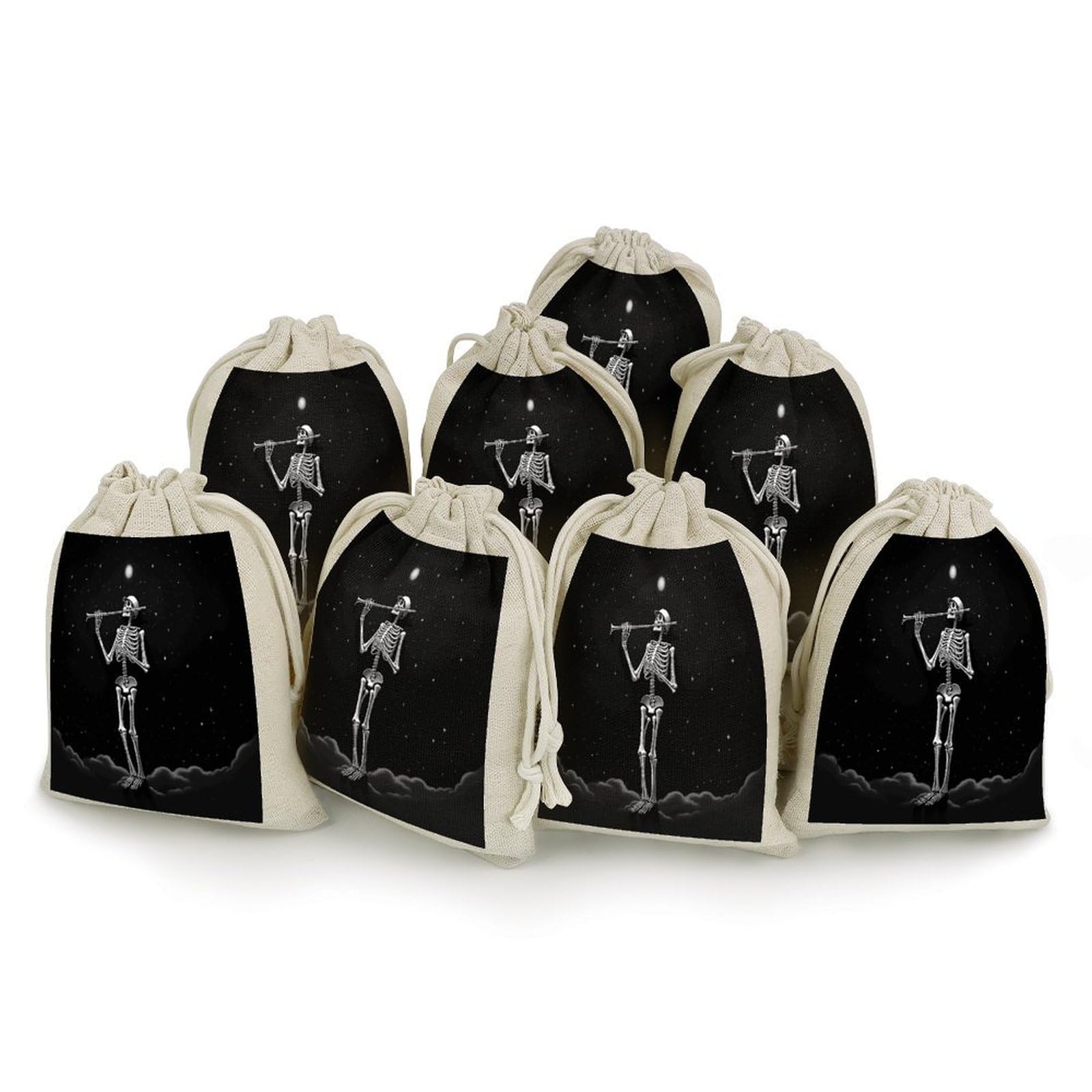 Adfgyerh Style Skeleton In The Night Bags With Drawstring Reusable,Jewelry Bags 4.9 X 6.7 Inch, Set Of 8,Gift Bags For Party Wedding Storage Home Supplies