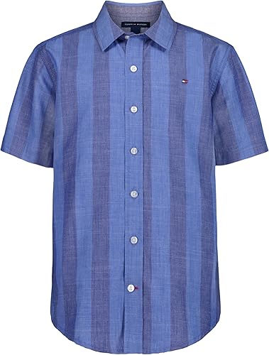 Tommy Hilfiger Camisa de manga corta a cuadros Blue Skies para niño (niños grandes)