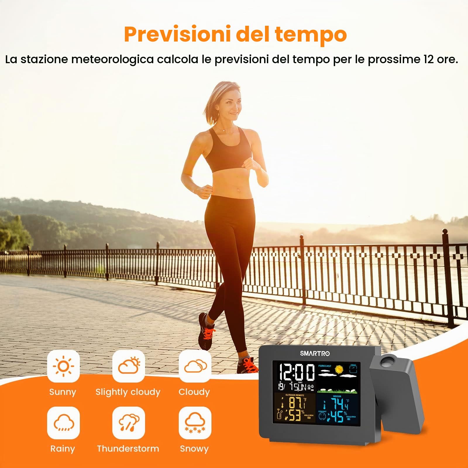SMARTRO SC91 Sveglia a Proiezione per Camere da Letto con Stazione Meteo, Termometro Wireless da Interno ed Esterno, Controllo della Temperatura dell’Umidità e Igrometro a Manometro