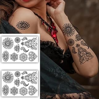 S.A.V.I 2 Sheets, Temporary Tattoo Stickers for Women - Black, Mandala & Geometric Designs, 21x15 cm, Ideal for Arms & Body-picture-18
