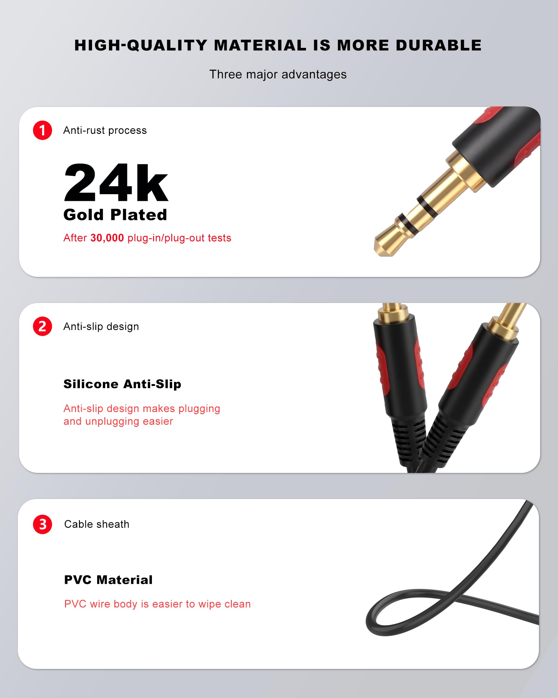 Cable auxiliar de audio macho a macho de 3,5 mm de 7,6 m, cable AUX para auriculares Beats, iPod, iPhone, iPad, estéreo de hogar/coche y más