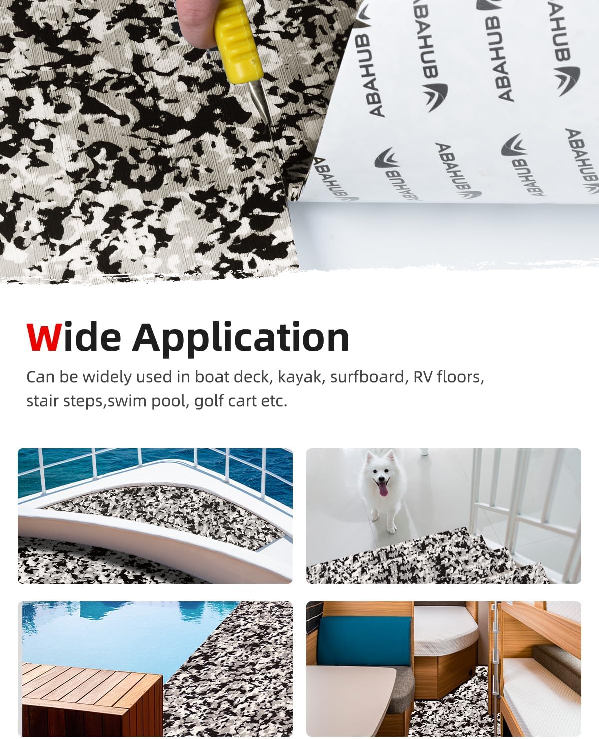 Abahub EVA Foam Boat Flooring Brushed Pattern Marine Decking Sheet with Self-Adhesive Carpet for Motorboat Kayak Surfboard SUP