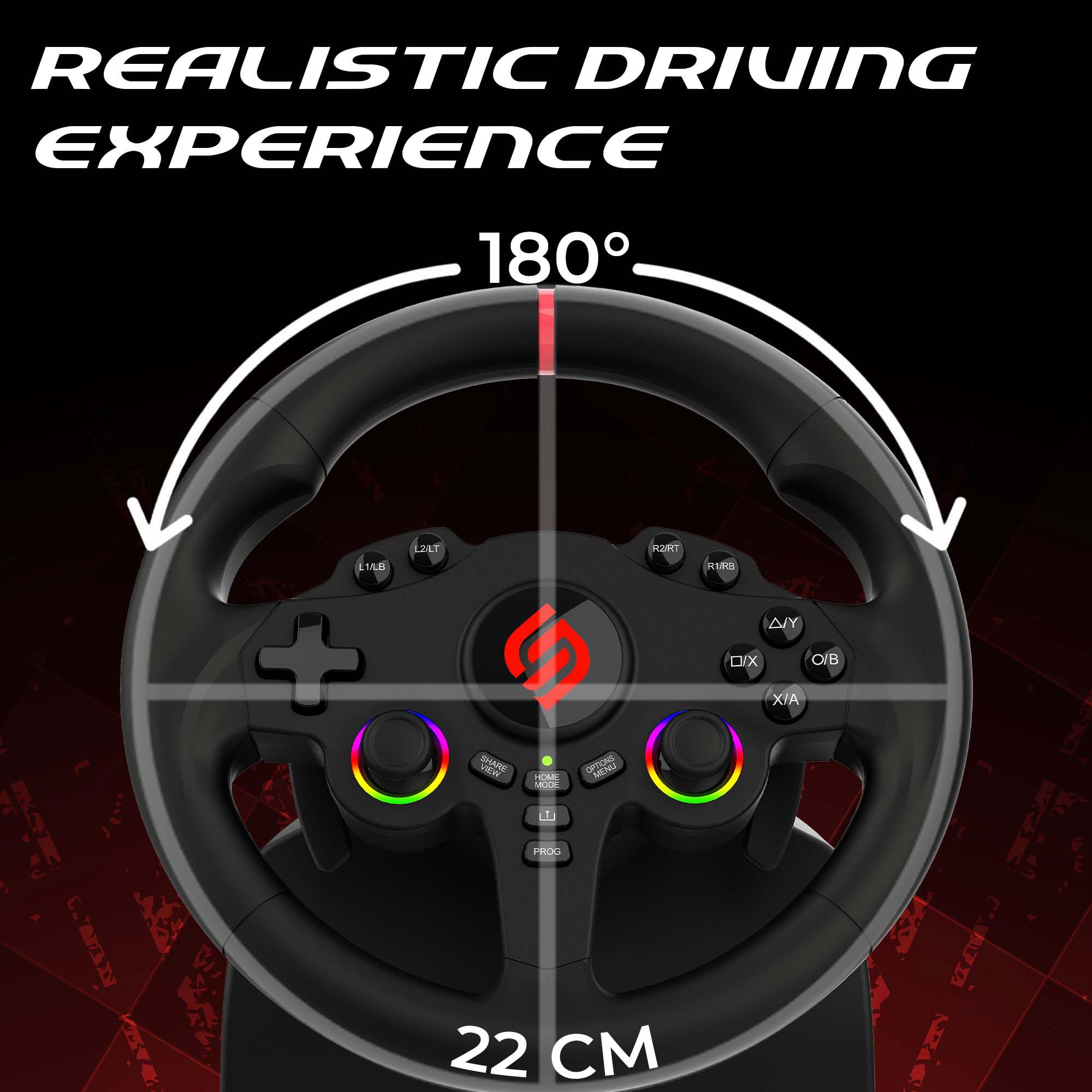 Subsonic - Volant Superdrive 220RS - Switch 2/Switch, PS4, PC, Xbox - Noir | Volant de Course Double Joysticks pour GTA 6 - LED - Vibrations - Diamètre 22 cm, Rotation 180° - Livré avec Pédales