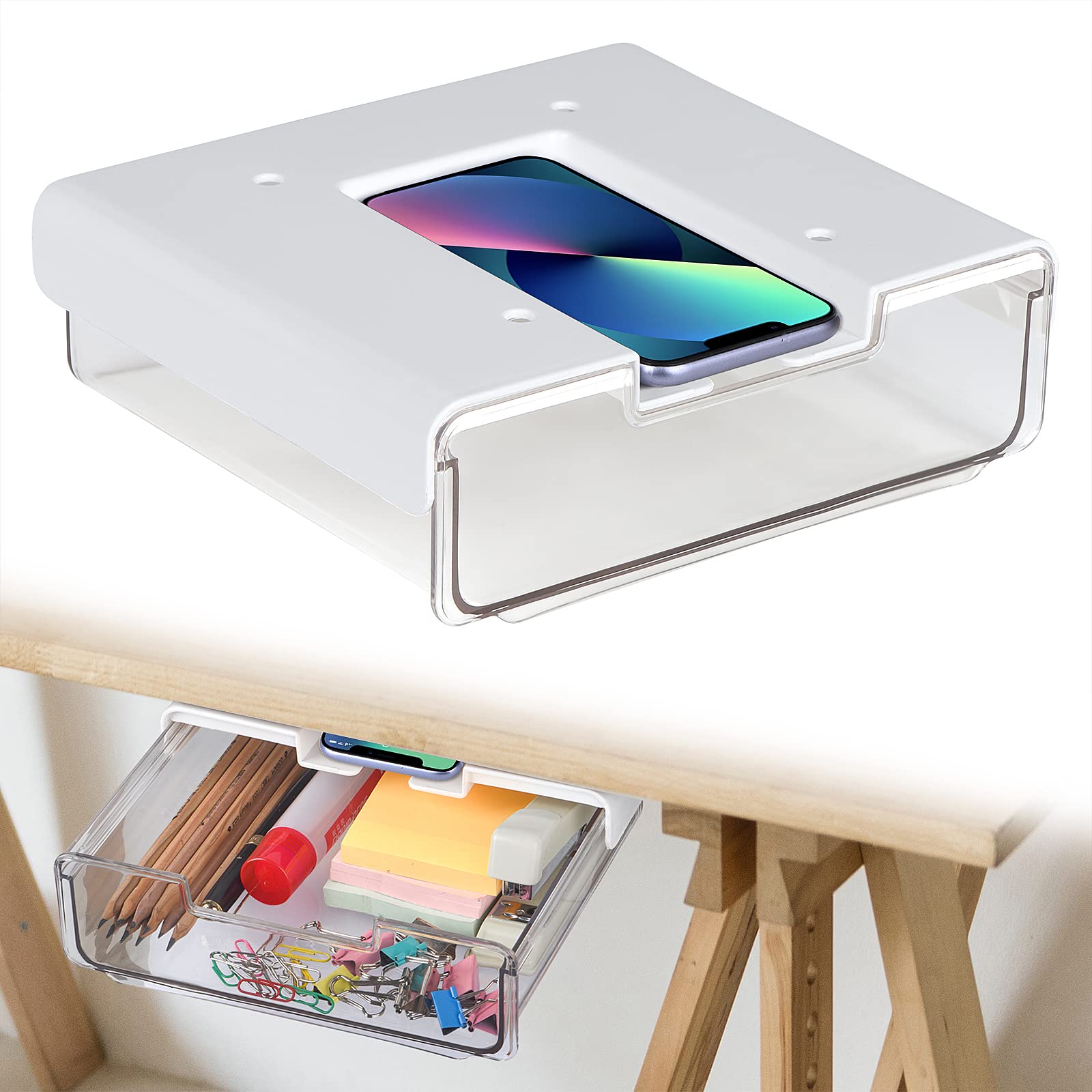 Amazon.co.jp: 引き出し 机の下 大きい 携帯電話収納付き ひきだし